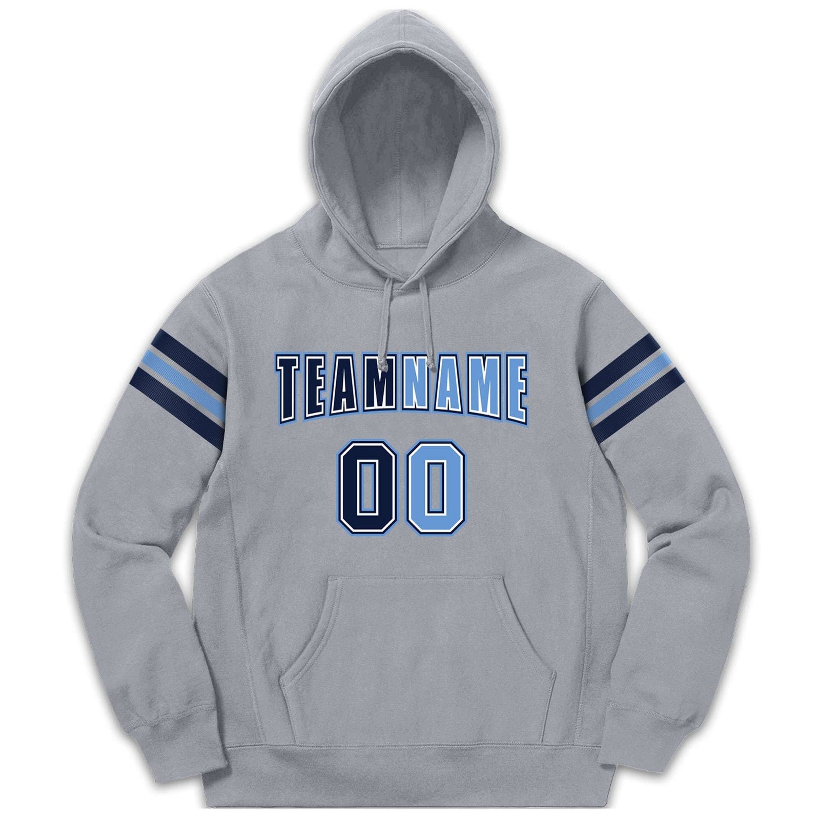 Custom Stitched Gray Navy-Light Blue Cotton Pullover Sweatshirt Hoodie