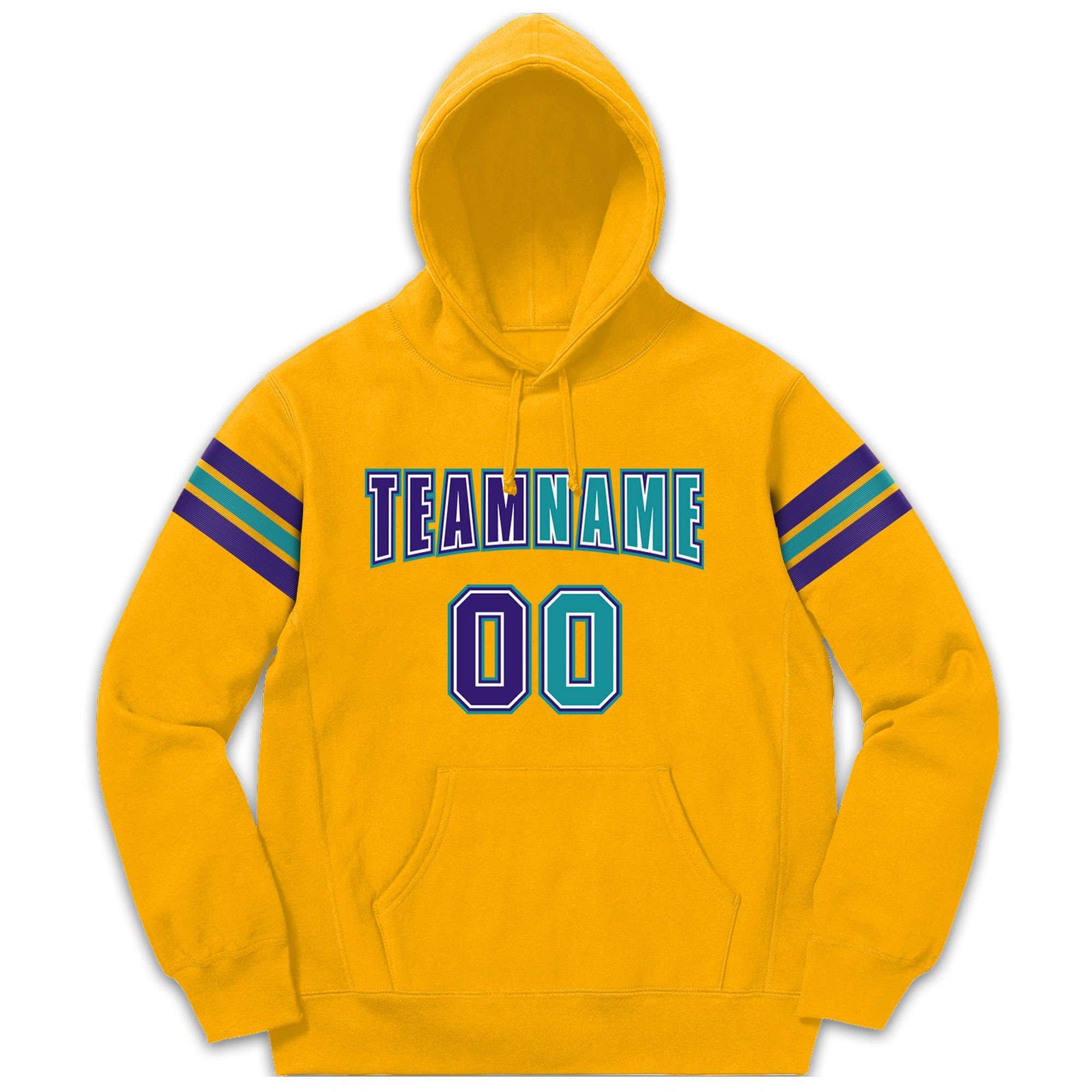 Custom Stitched Yellow Purple-Aqua Cotton Pullover Sweatshirt Hoodie