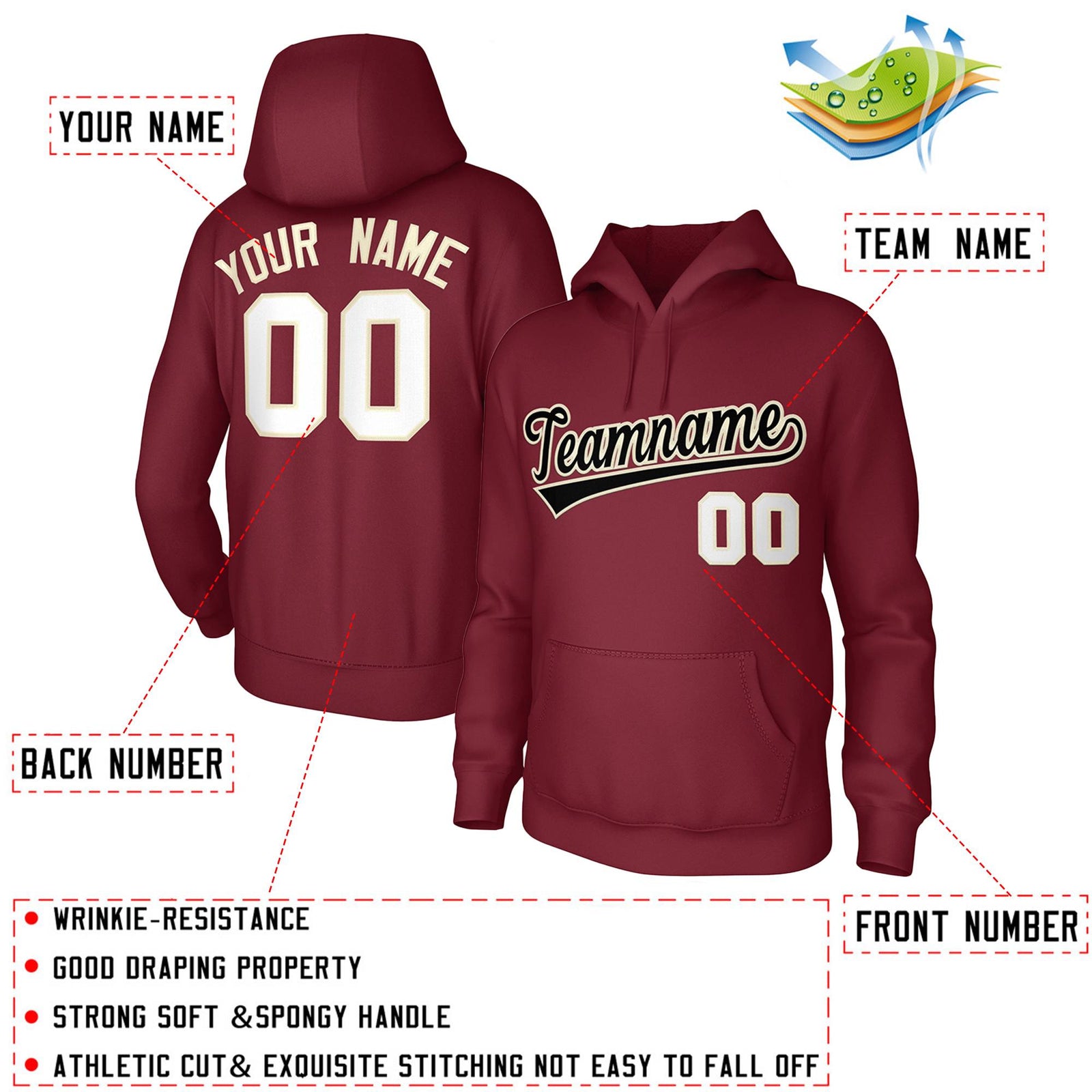 Custom Cardinal Black-Cream Classic Style Sports Uniform Pullover Hoodie