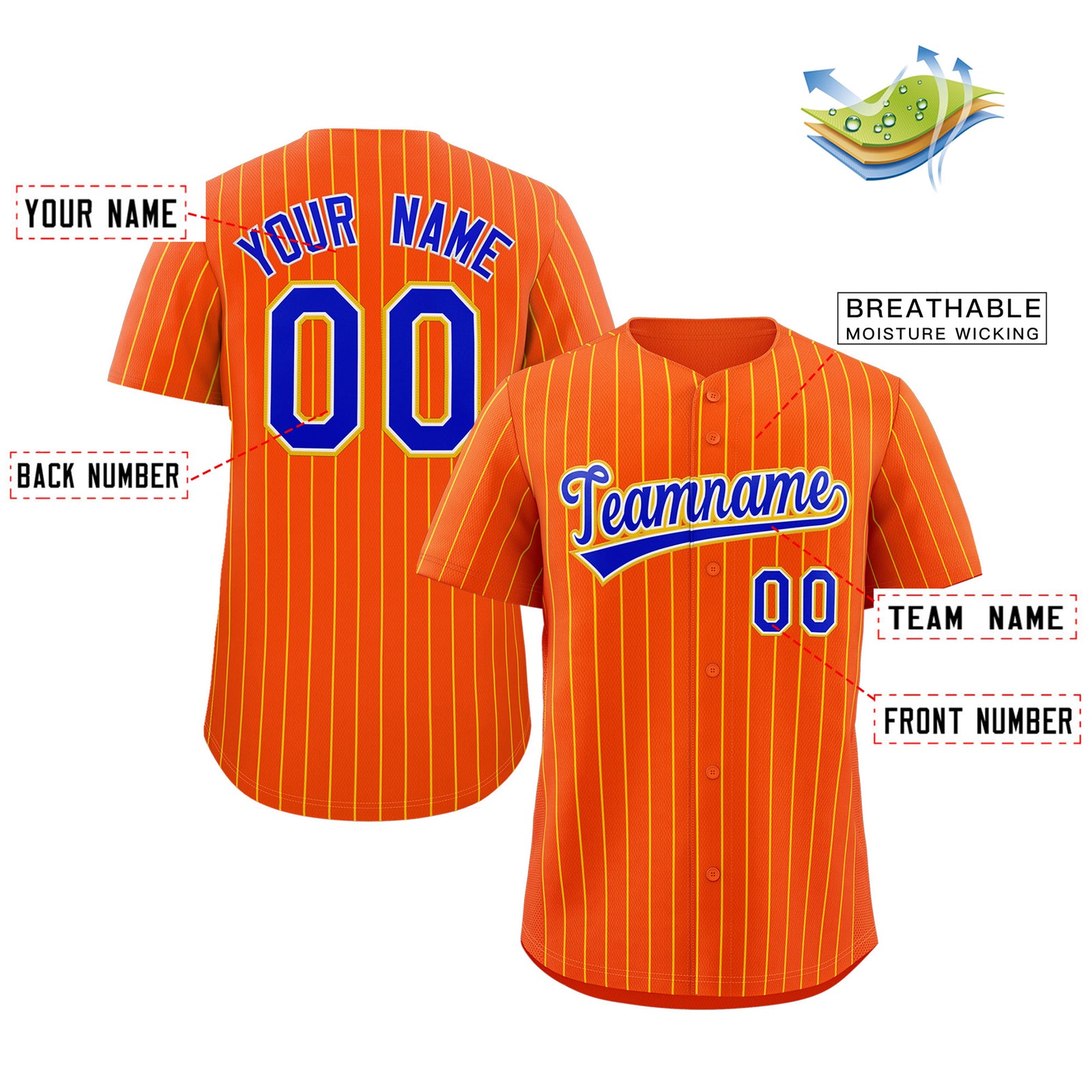 Custom Orange Royal-Yellow Stripe Fashion Authentic Baseball Jersey