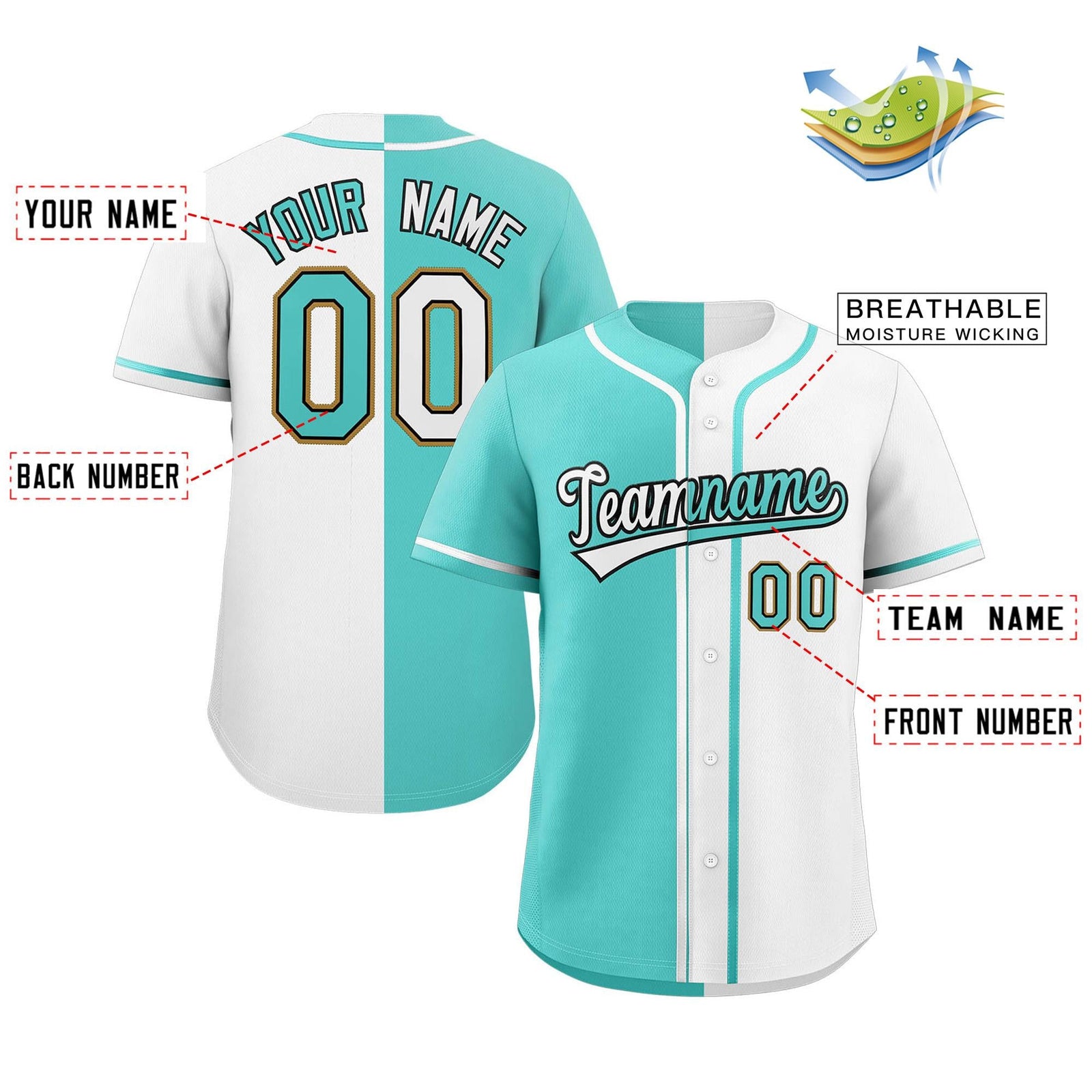aqua & white split baseball jersey