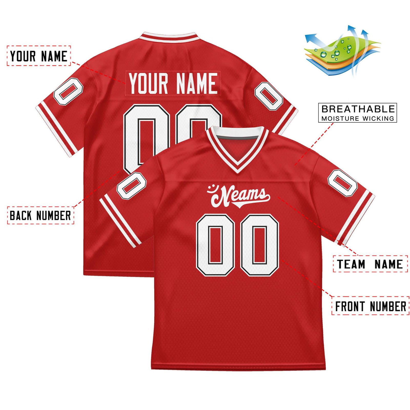 Custom red Football Jerseys and Personalized Practice Uniforms for Adults/Youth