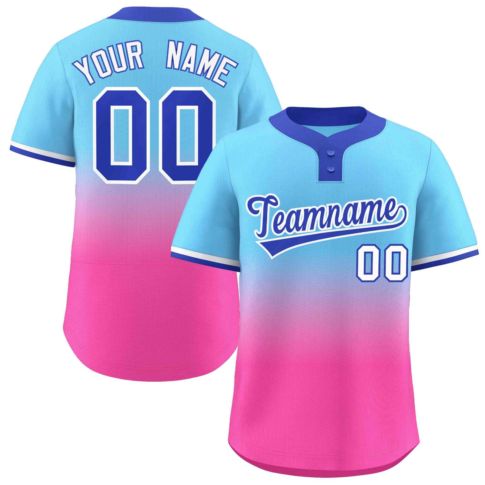 Custom Light Blue Pink Royal-White Gradient Fashion Authentic Two-Button Softball Jersey
