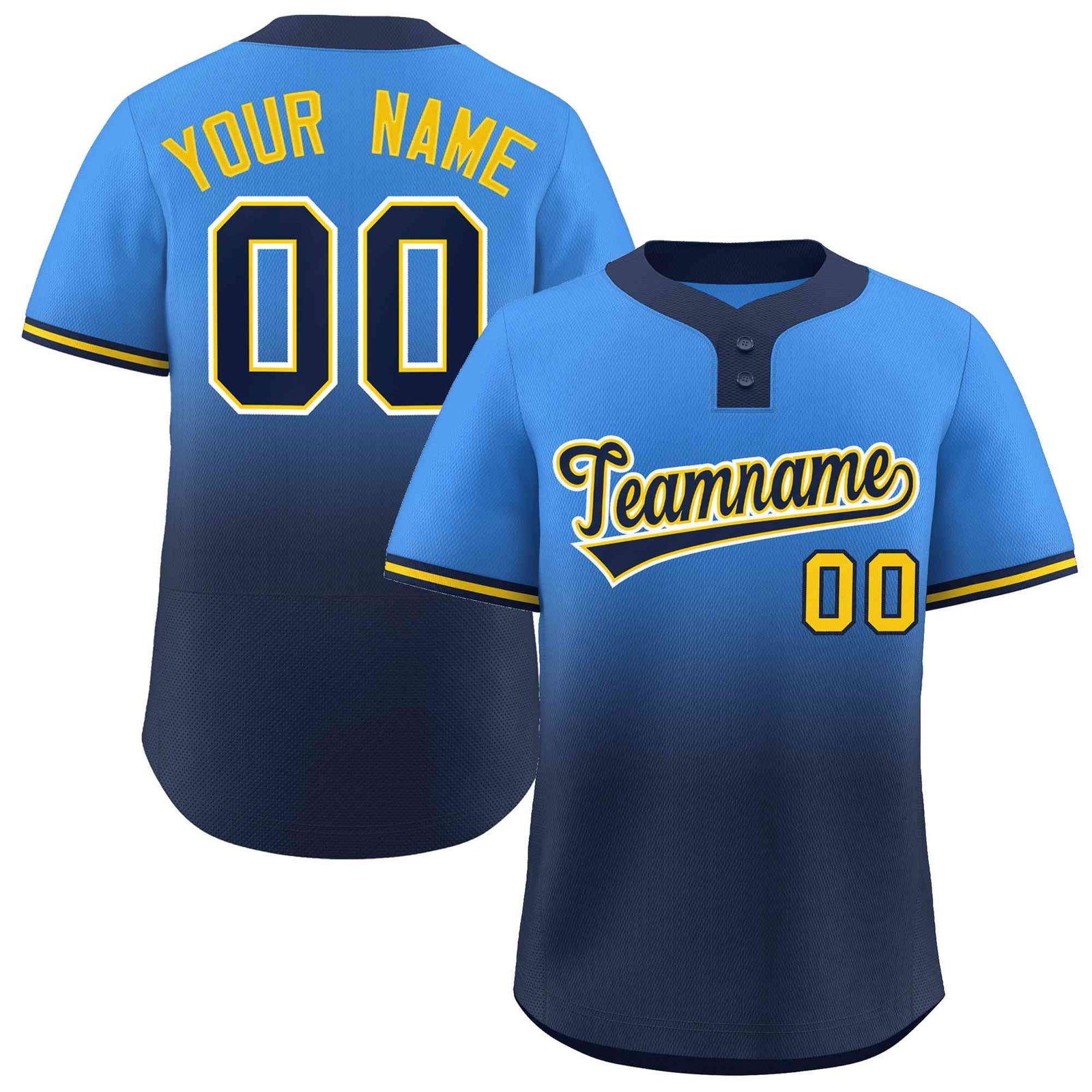 Custom Powder Blue Navy Navy-Gold Gradient Fashion Authentic Two-Button Softball Jersey