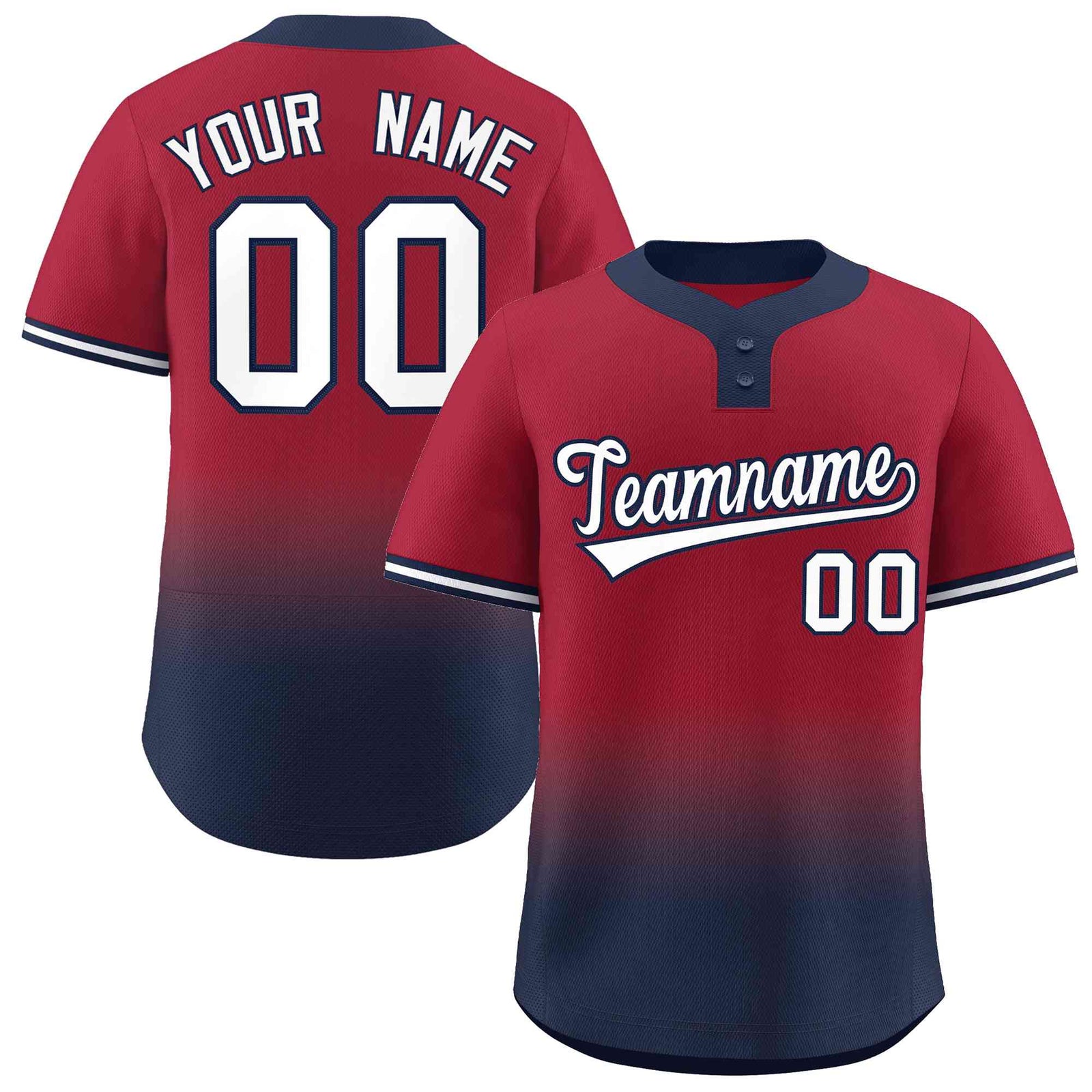 Custom Crimson Navy White-Navy Gradient Fashion Authentic Two-Button Softball Jersey