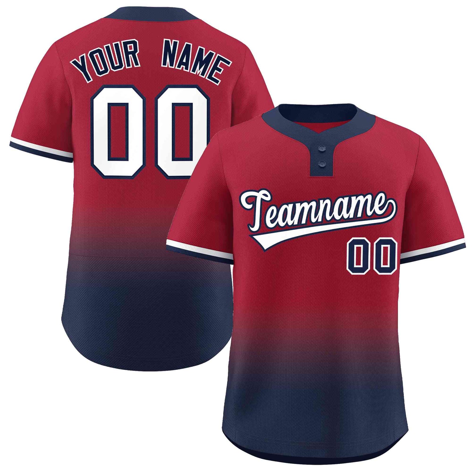 Custom Crimson Navy White-Navy Gradient Fashion Authentic Two-Button Softball Jersey
