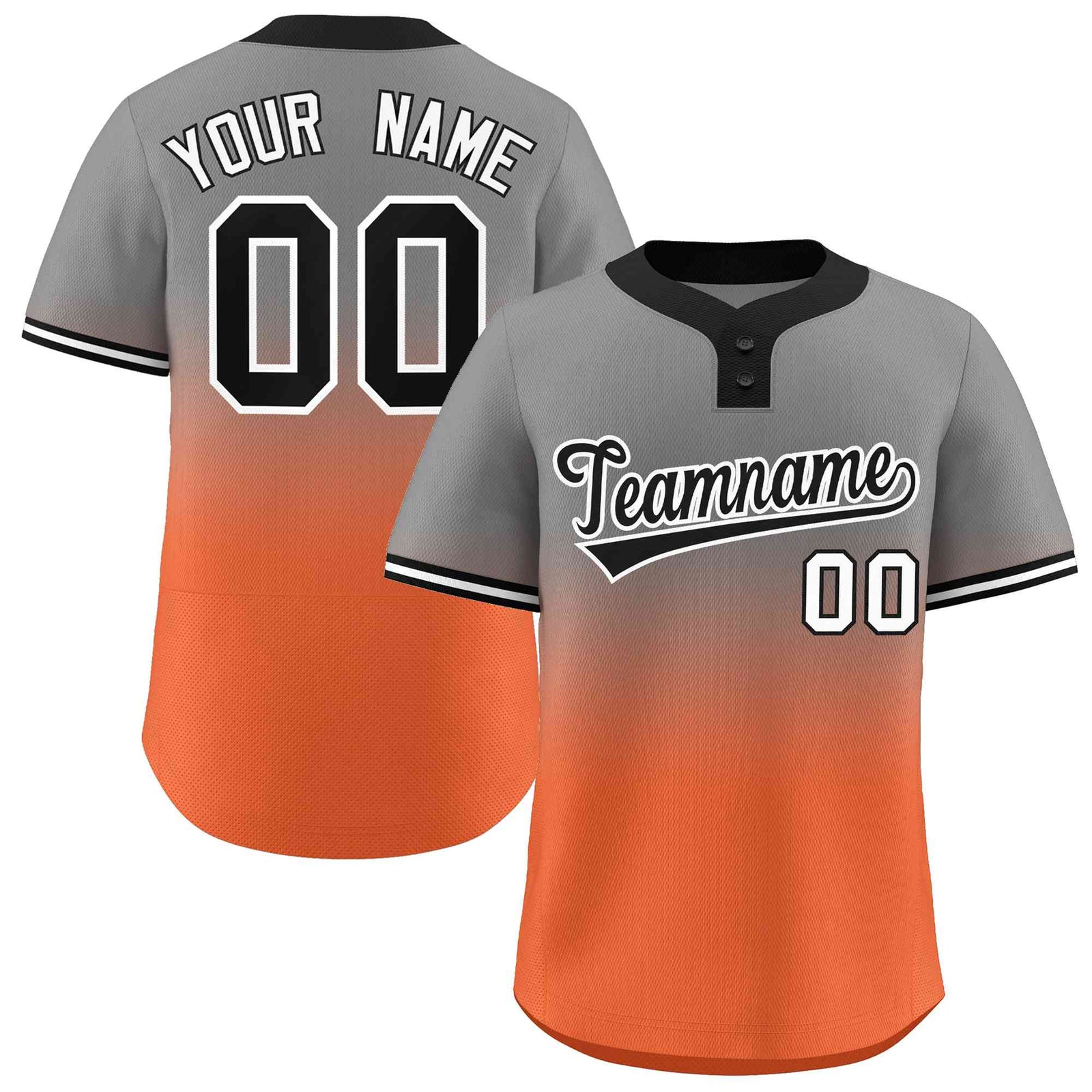 Custom Gray Orange Black-White Gradient Fashion Authentic Two-Button Softball Jersey