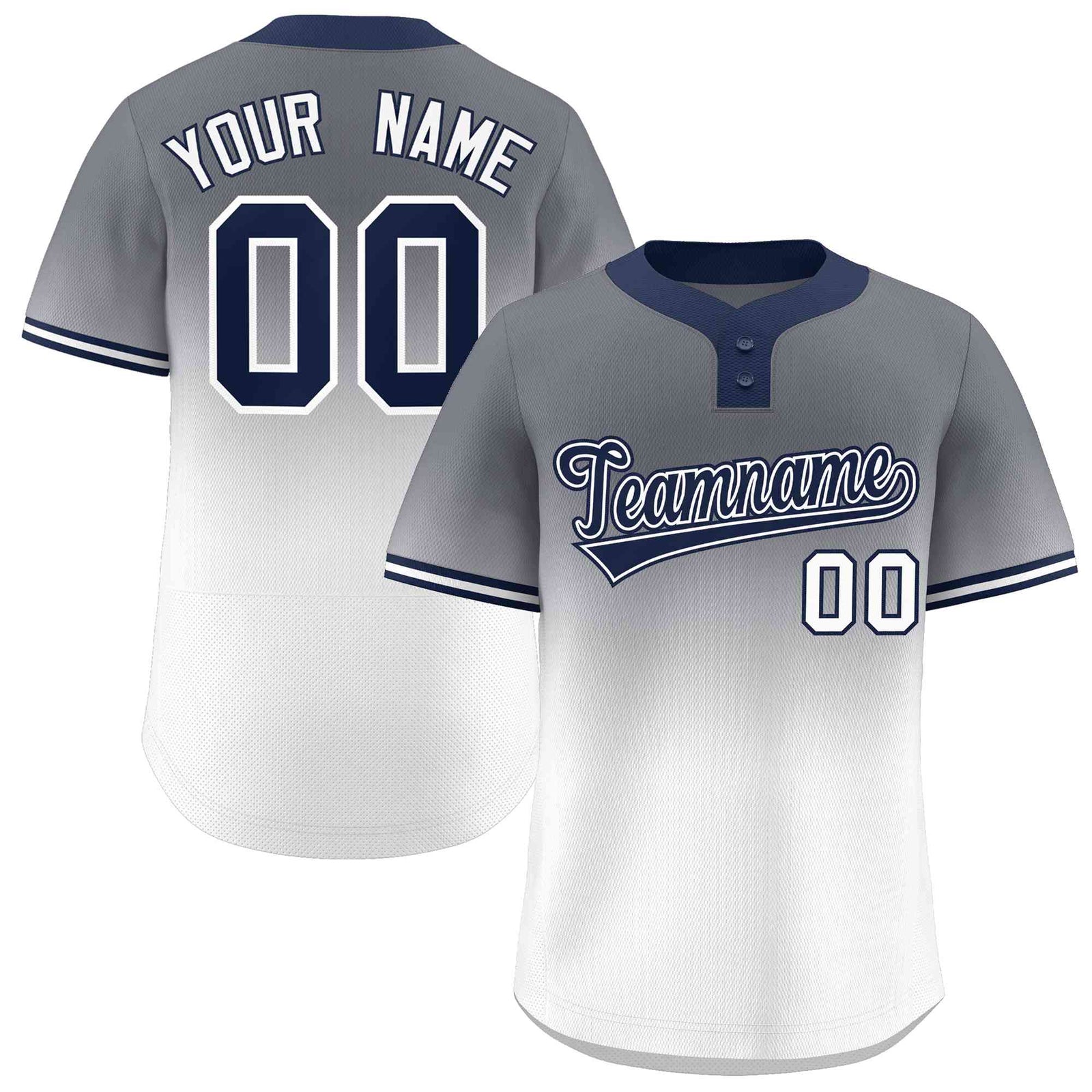 Custom Gray White Navy-White Gradient Fashion Authentic Two-Button Softball Jersey