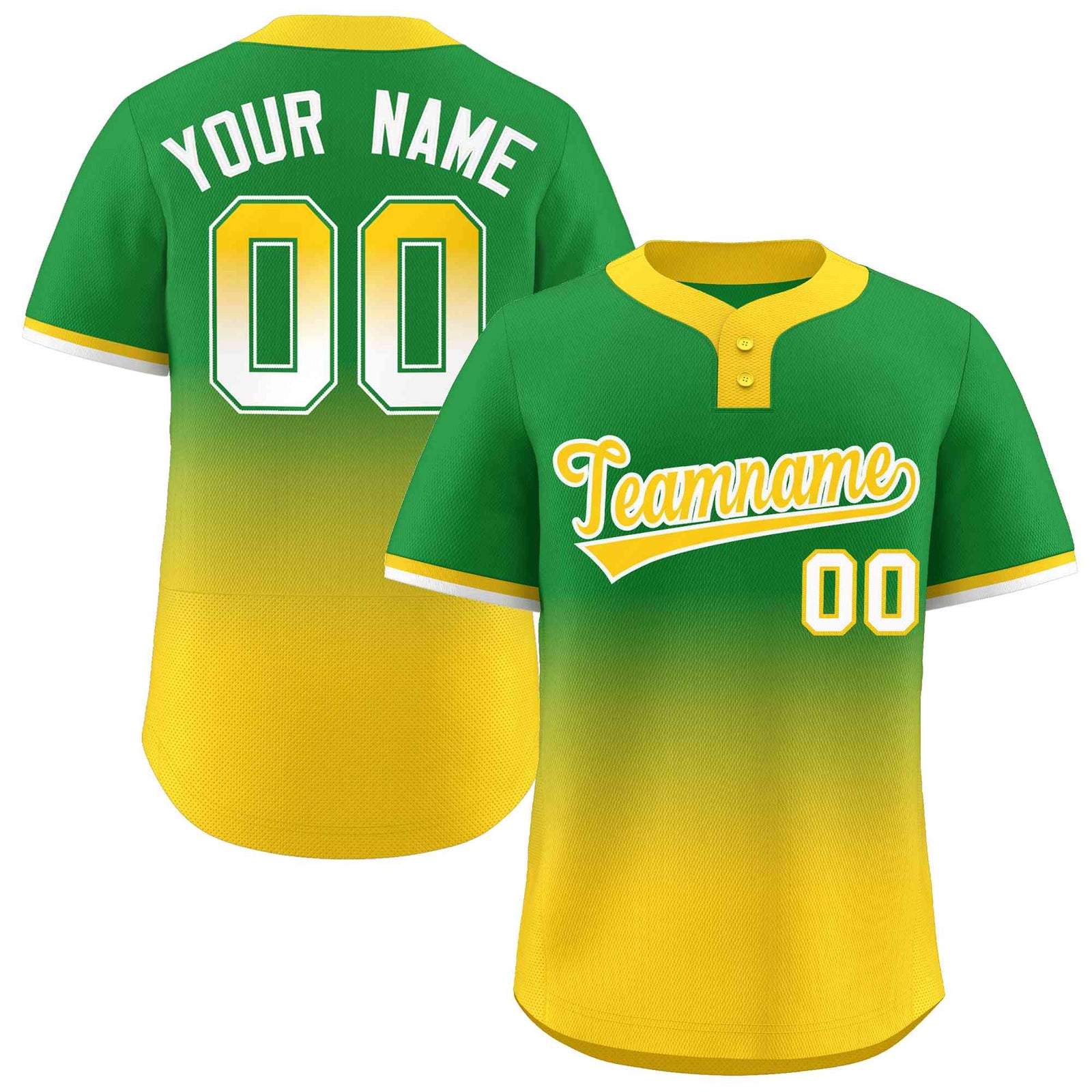 Custom Kelly Green Gold Gold-White Gradient Fashion Authentic Two-Button Softball Jersey