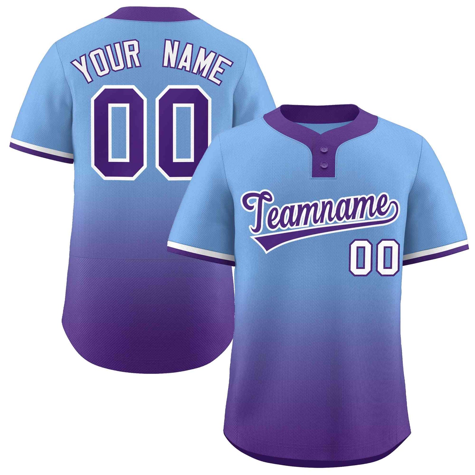 Custom Light Blue Purple Purple-White Gradient Fashion Authentic Two-Button Softball Jersey