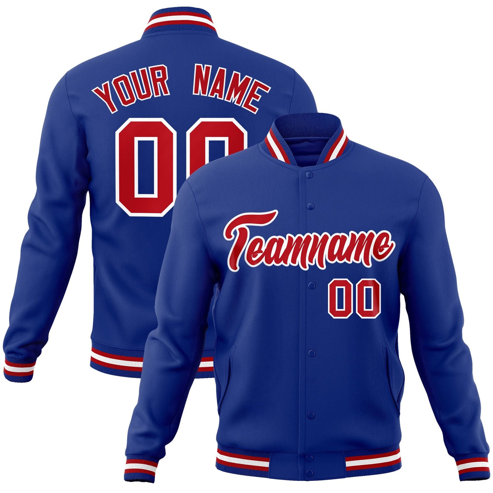 Custom Royal Red-White Classic Style Varsity Full-Snap Letterman Jacket