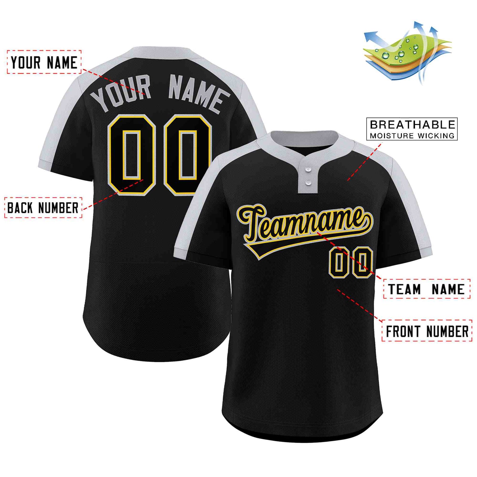 Custom Black Black-Gold Classic Style Authentic Two-Button Softball Jersey
