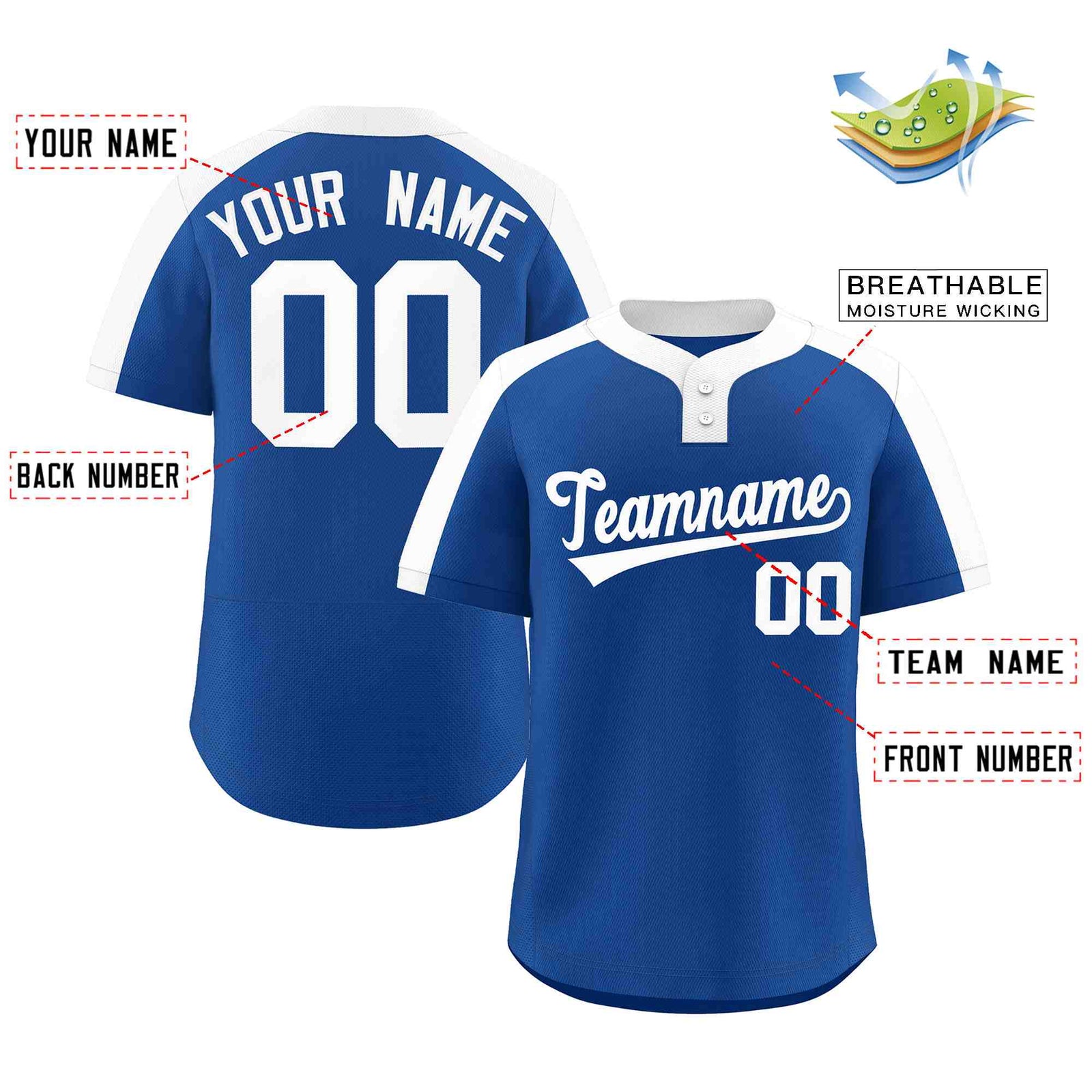Custom Royal White Classic Style Authentic Two-Button Softball Jersey