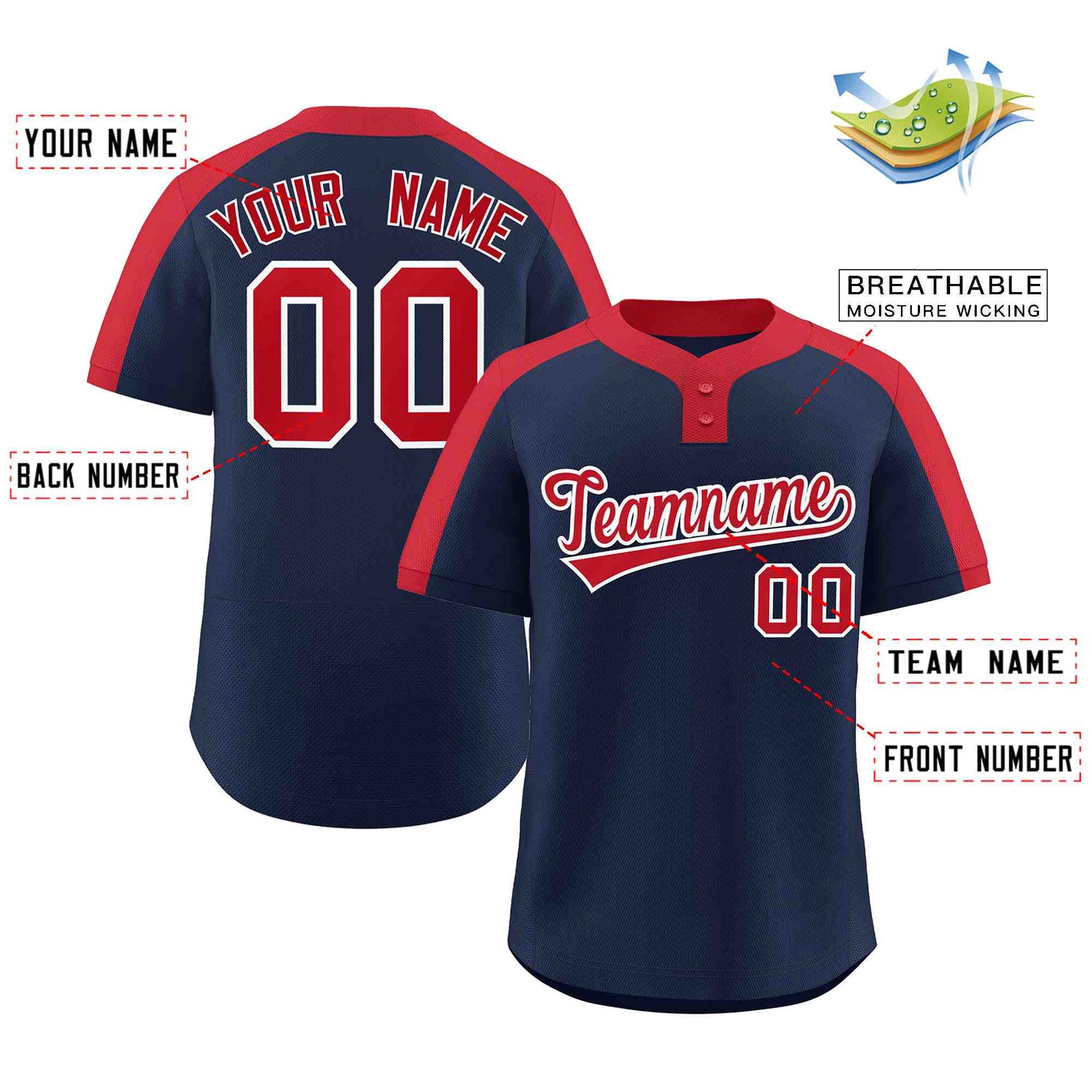 Custom Navy Red-White Classic Style Authentic Two-Button Softball Jersey