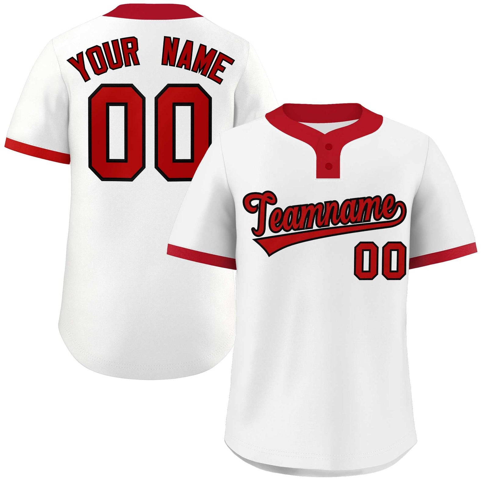Custom White Red-Black Classic Style Authentic Two-Button Softball Jersey