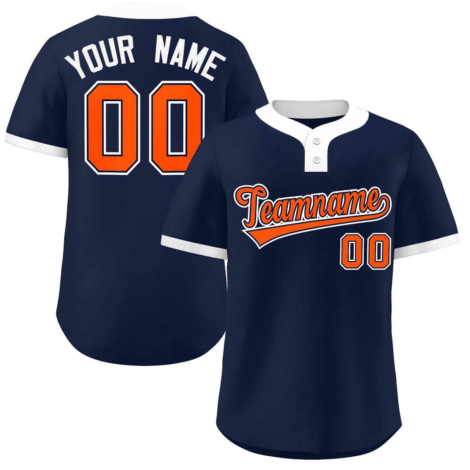 Custom Navy Orange-White Classic Style Authentic Two-Button Softball Jersey