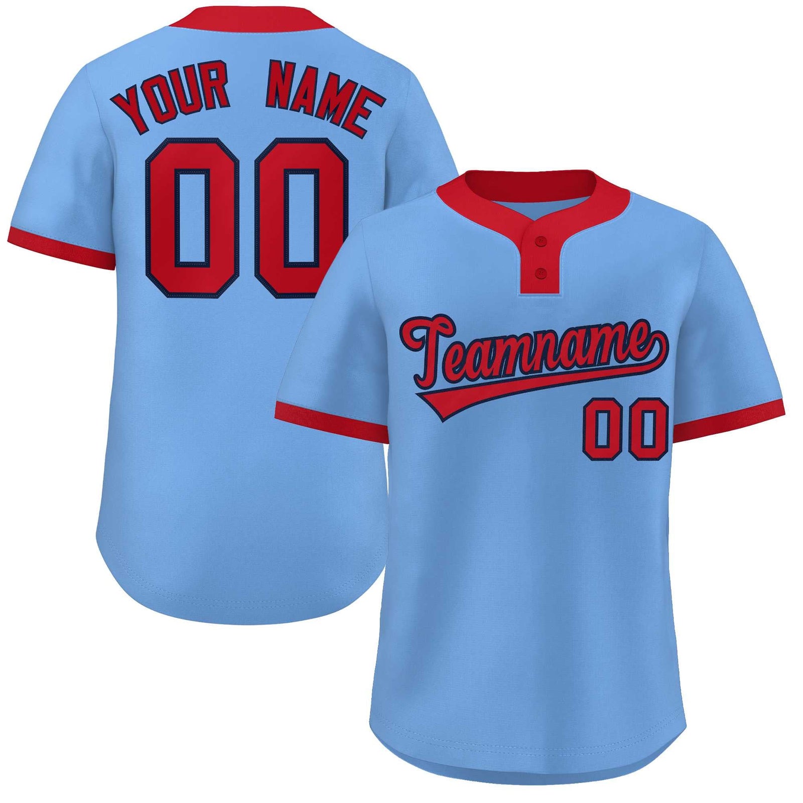Custom Light Blue Red Classic Style Authentic Two-Button Softball Jersey