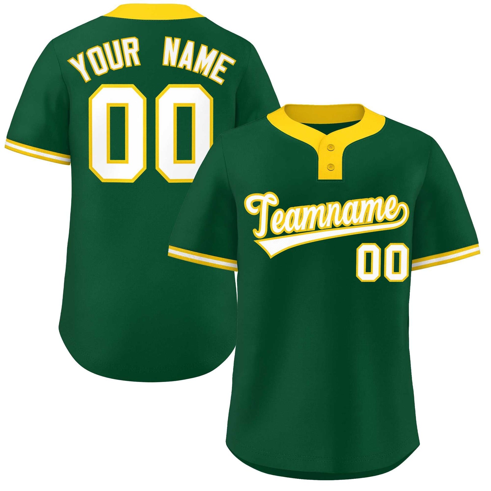 Custom Green White-Gold Classic Style Authentic Two-Button Softball Jersey