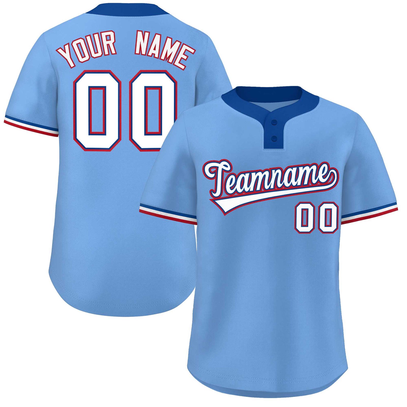 Custom Light Blue White-Red Classic Style Authentic Two-Button Softball Jersey