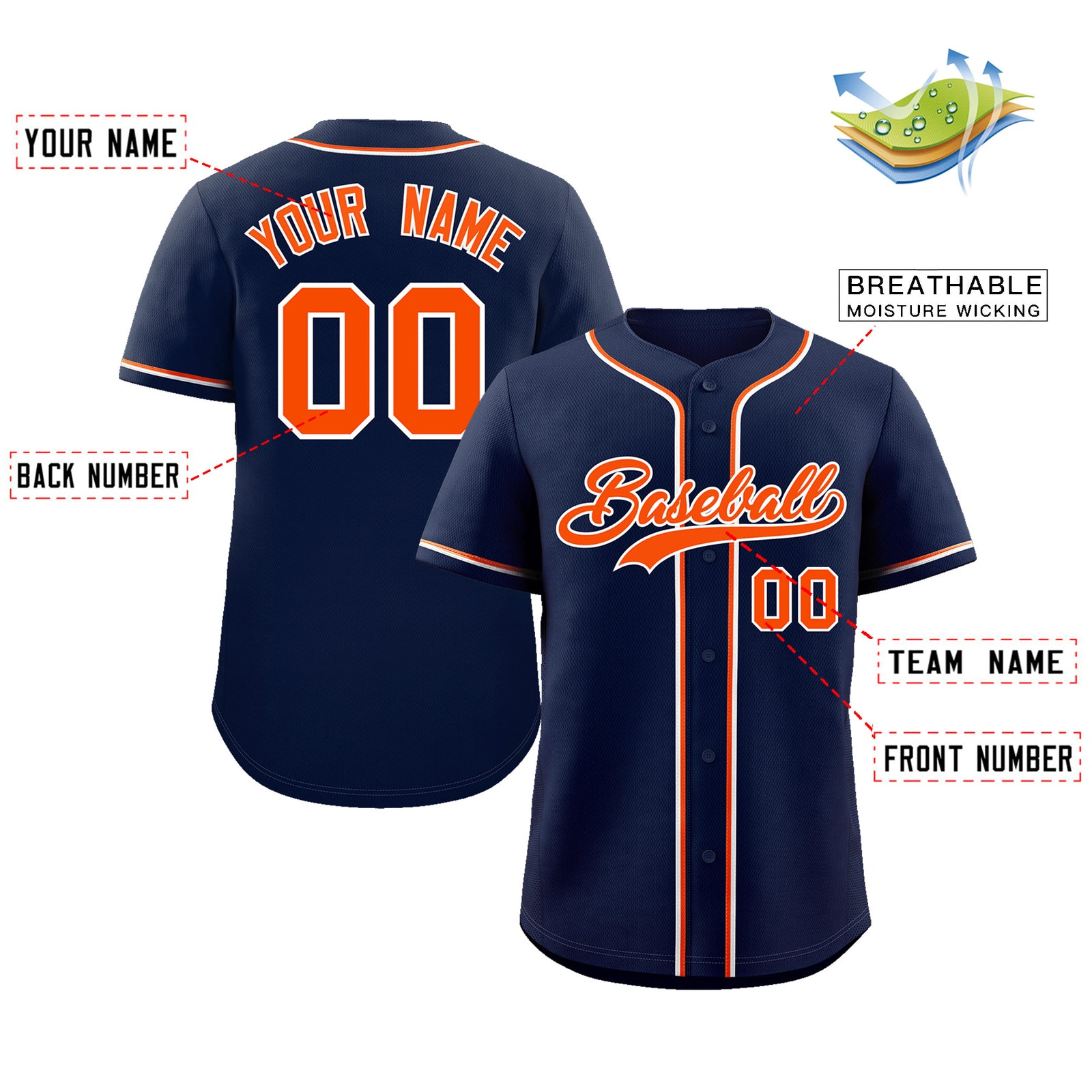 Custom Navy Orange-White Classic Style Authentic Baseball Jersey