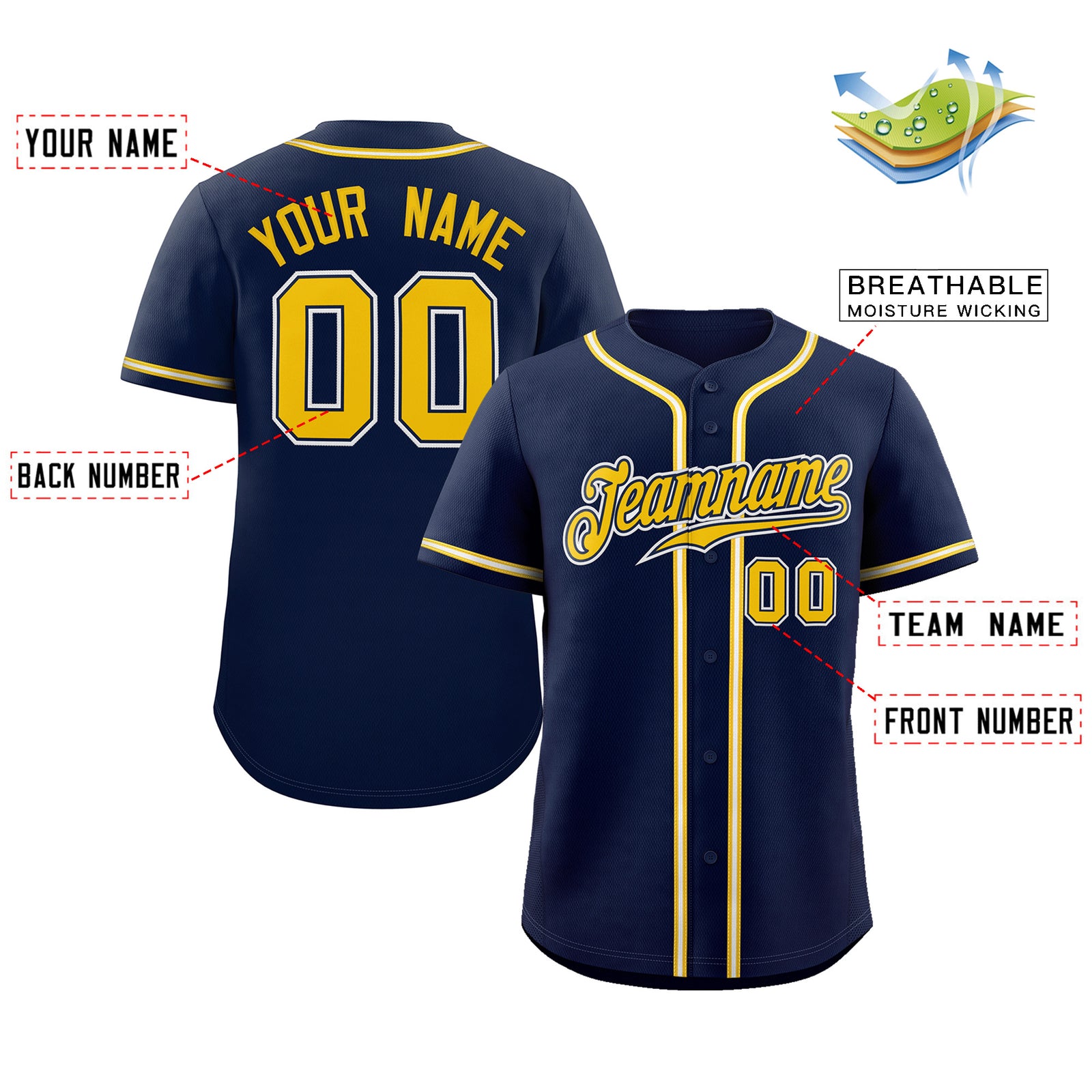 Custom Navy Yellow-White Classic Style Authentic Baseball Jersey