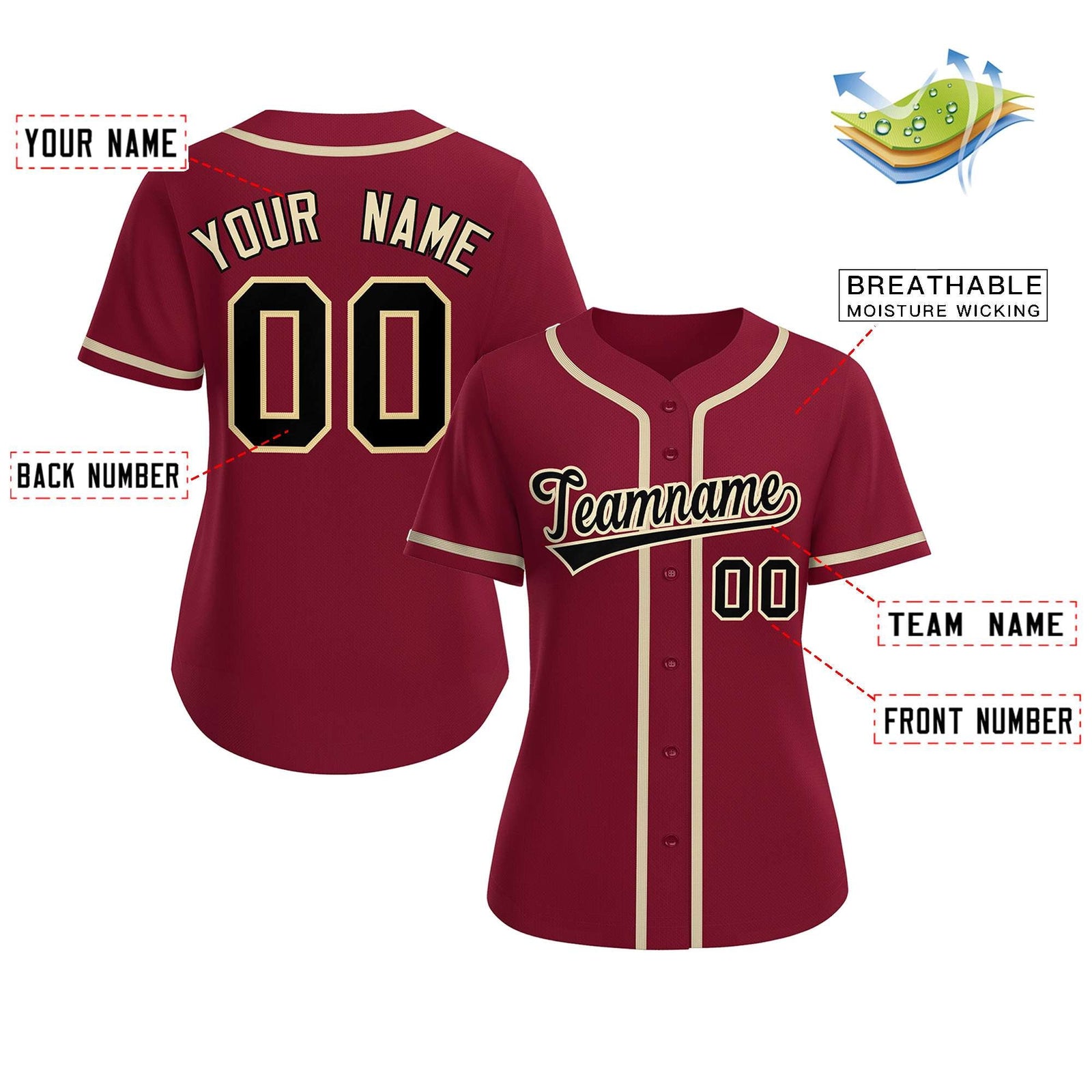 Custom Crimson Black-Khaki Classic Style Baseball Jersey For Women