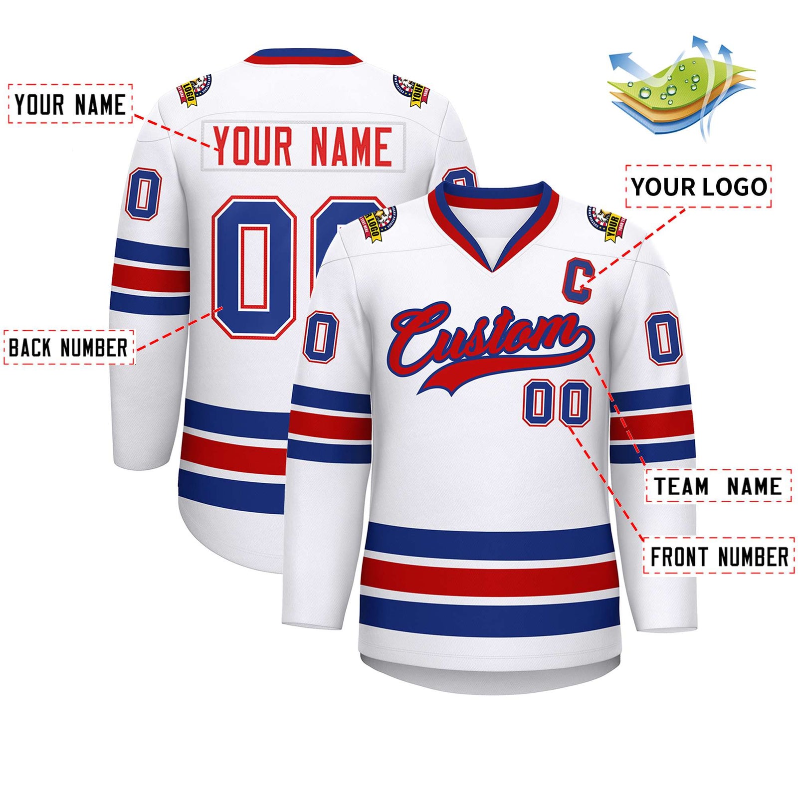 Custom White Red-Royal Classic Style Hockey Jersey