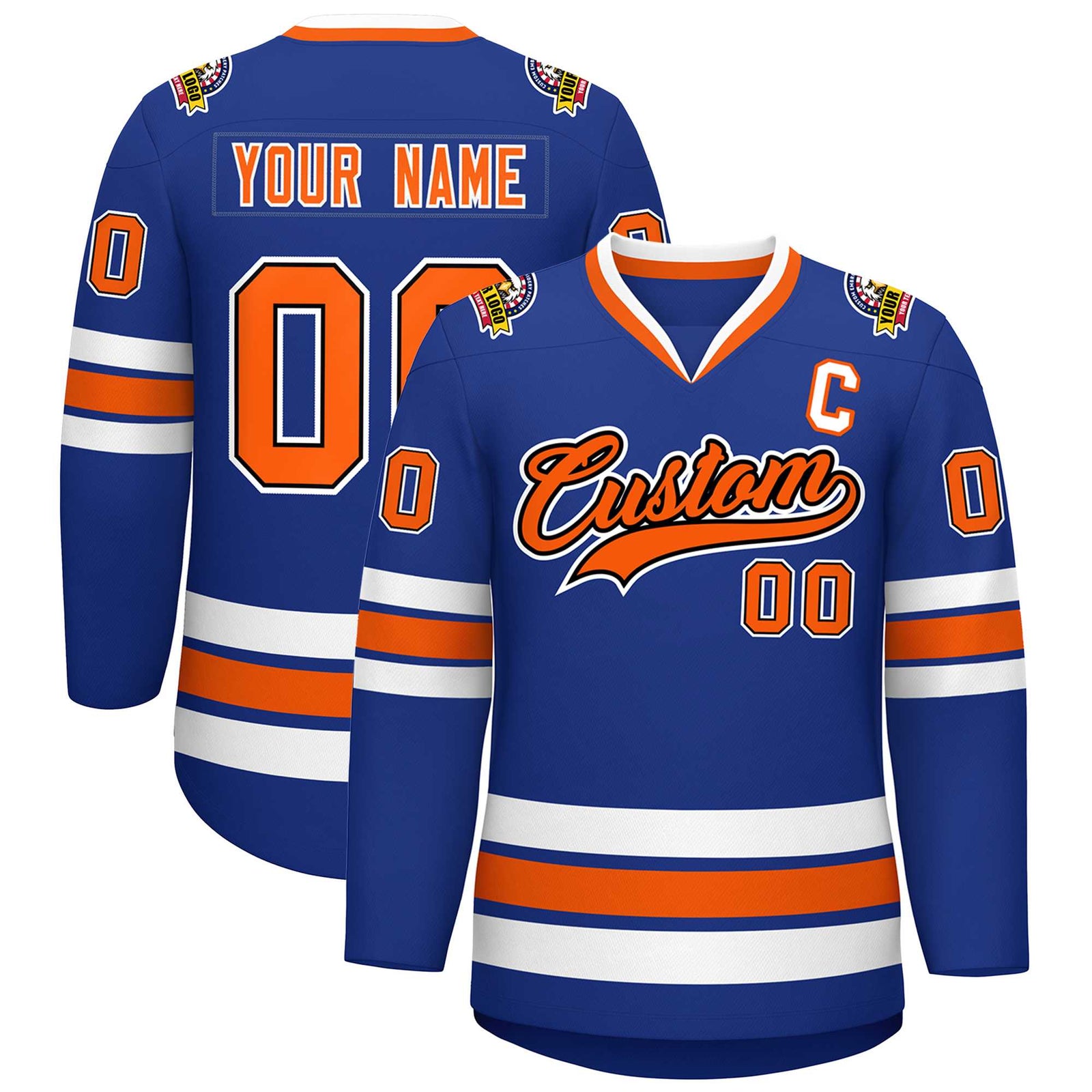 Custom Royal Orange Black-White Classic Style Hockey Jersey
