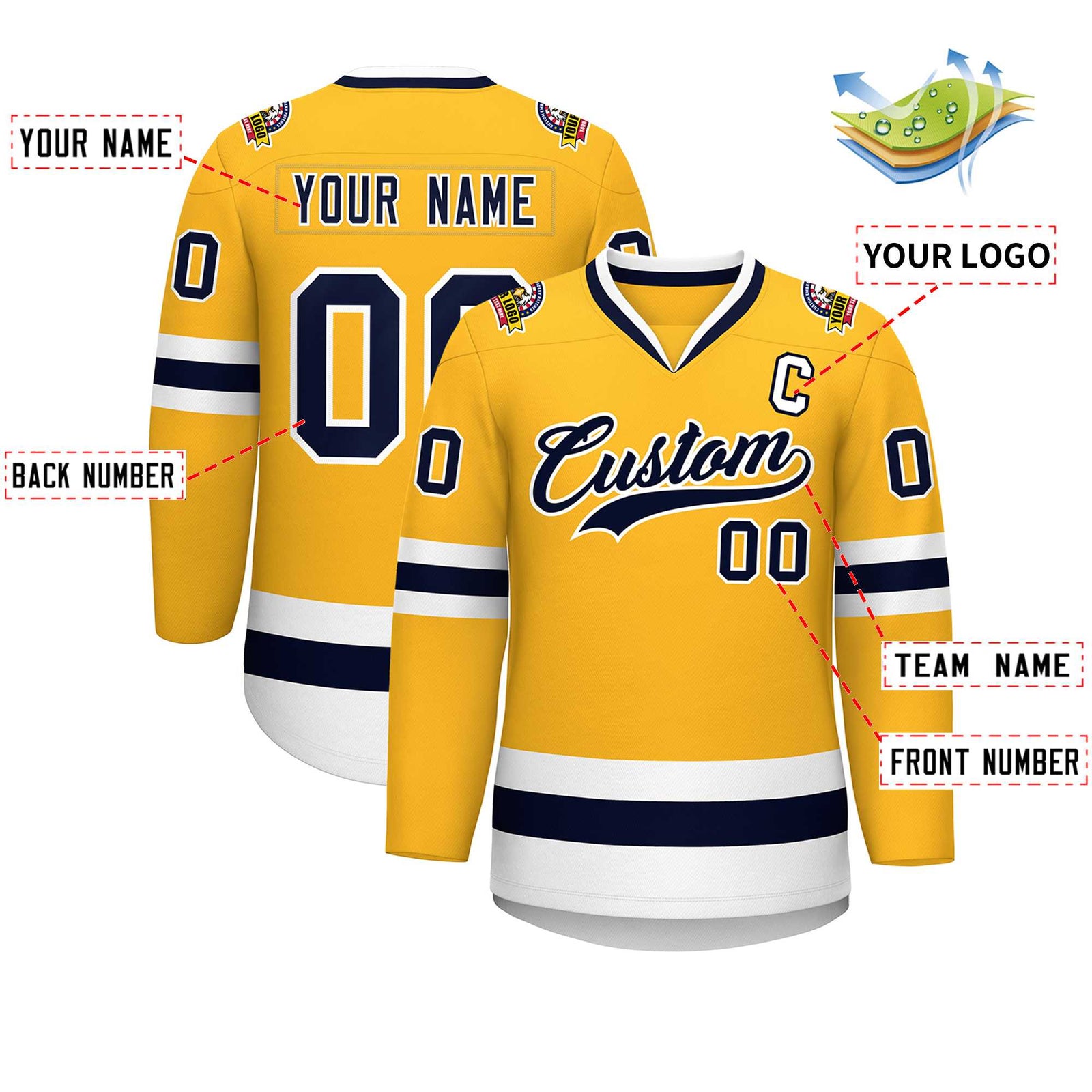 Custom Gold Navy-White Classic Style Hockey Jersey
