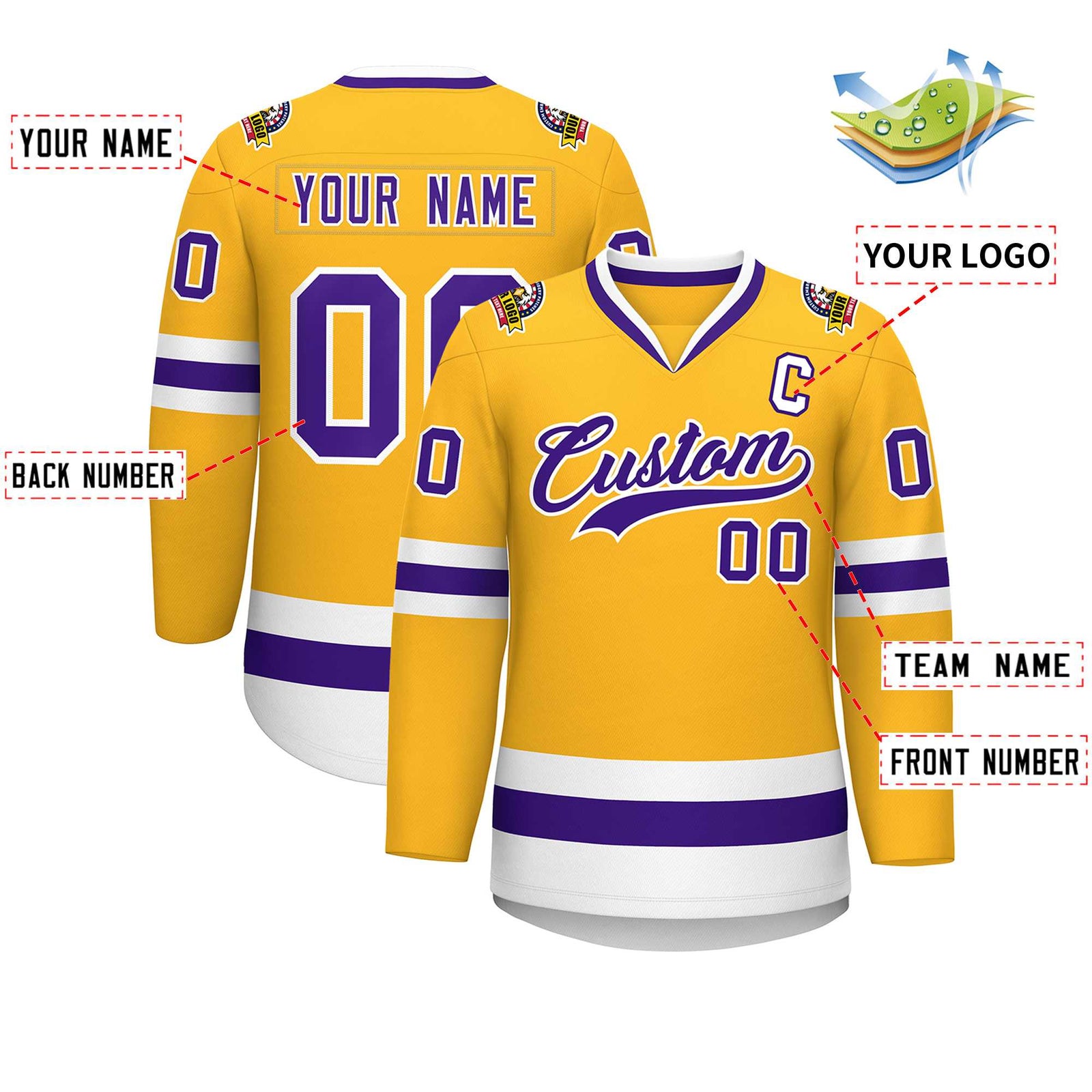 Custom Gold Purple-White Classic Style Hockey Jersey
