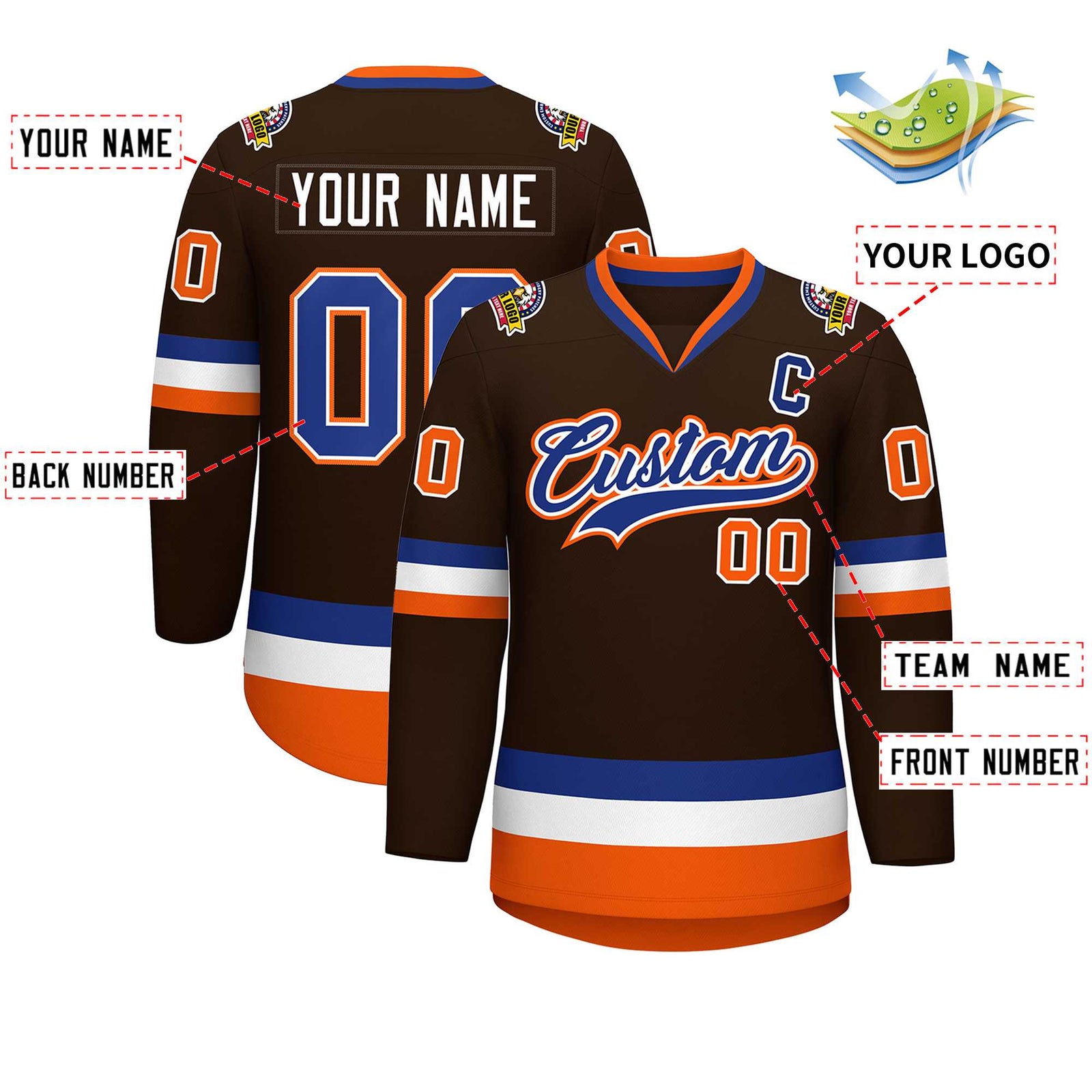 Custom Brown Royal White-Orange Classic Style Hockey Jersey