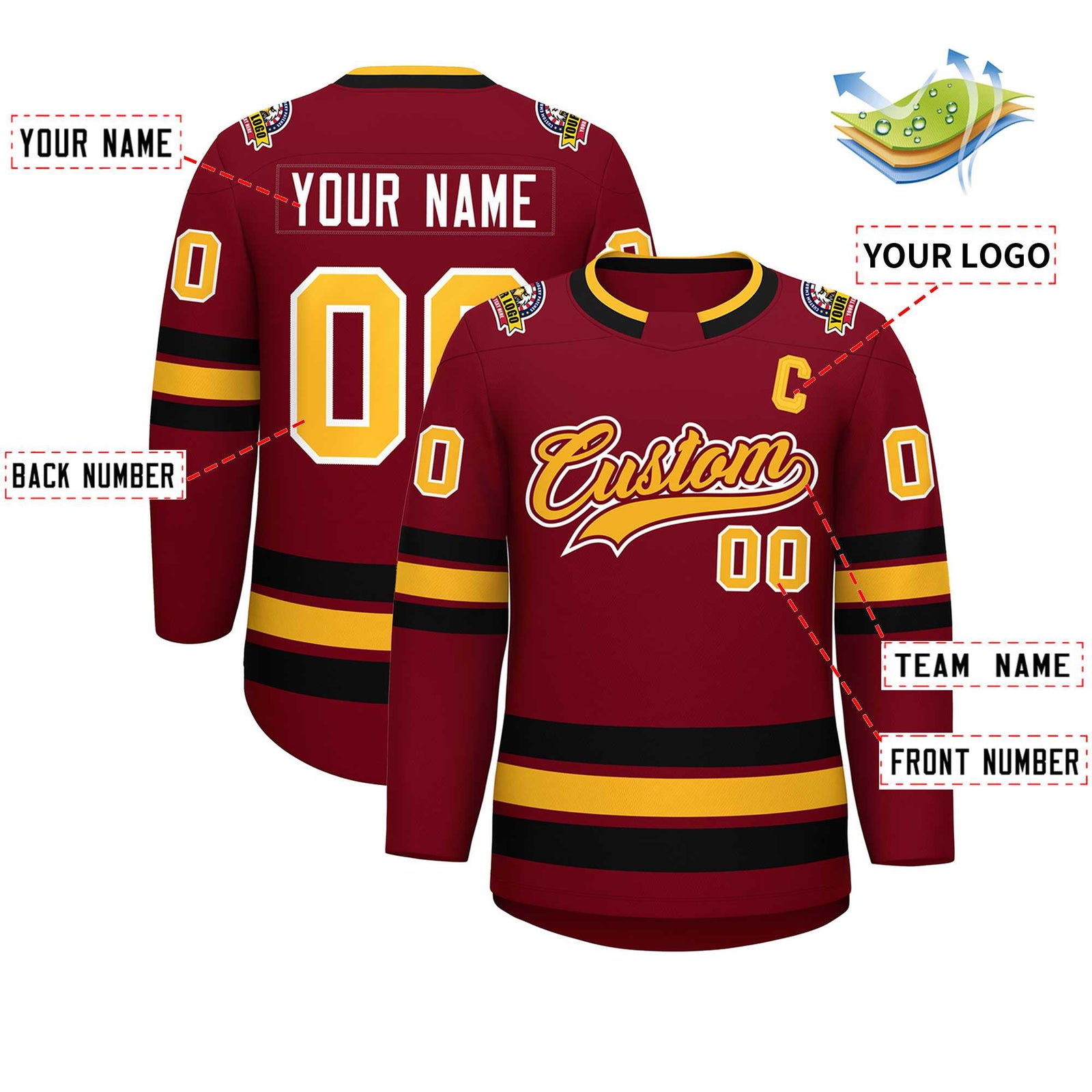 Custom Crimson Gold Crimson-White Classic Style Hockey Jersey