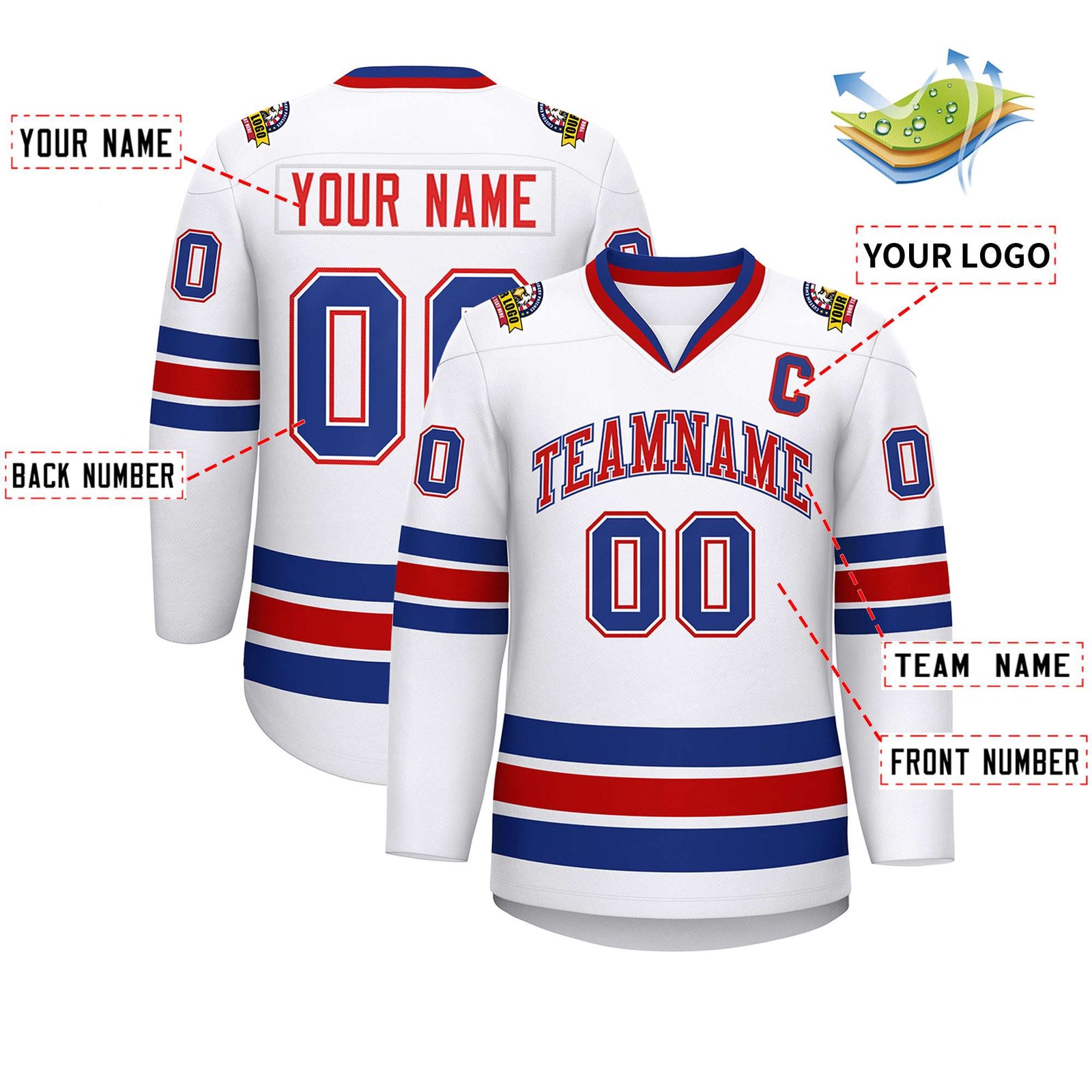 Custom White Red White-Royal Classic Style Hockey Jersey