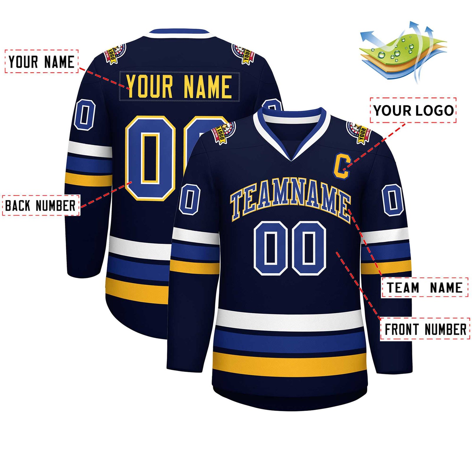 Custom Navy Royal White-Gold Classic Style Hockey Jersey