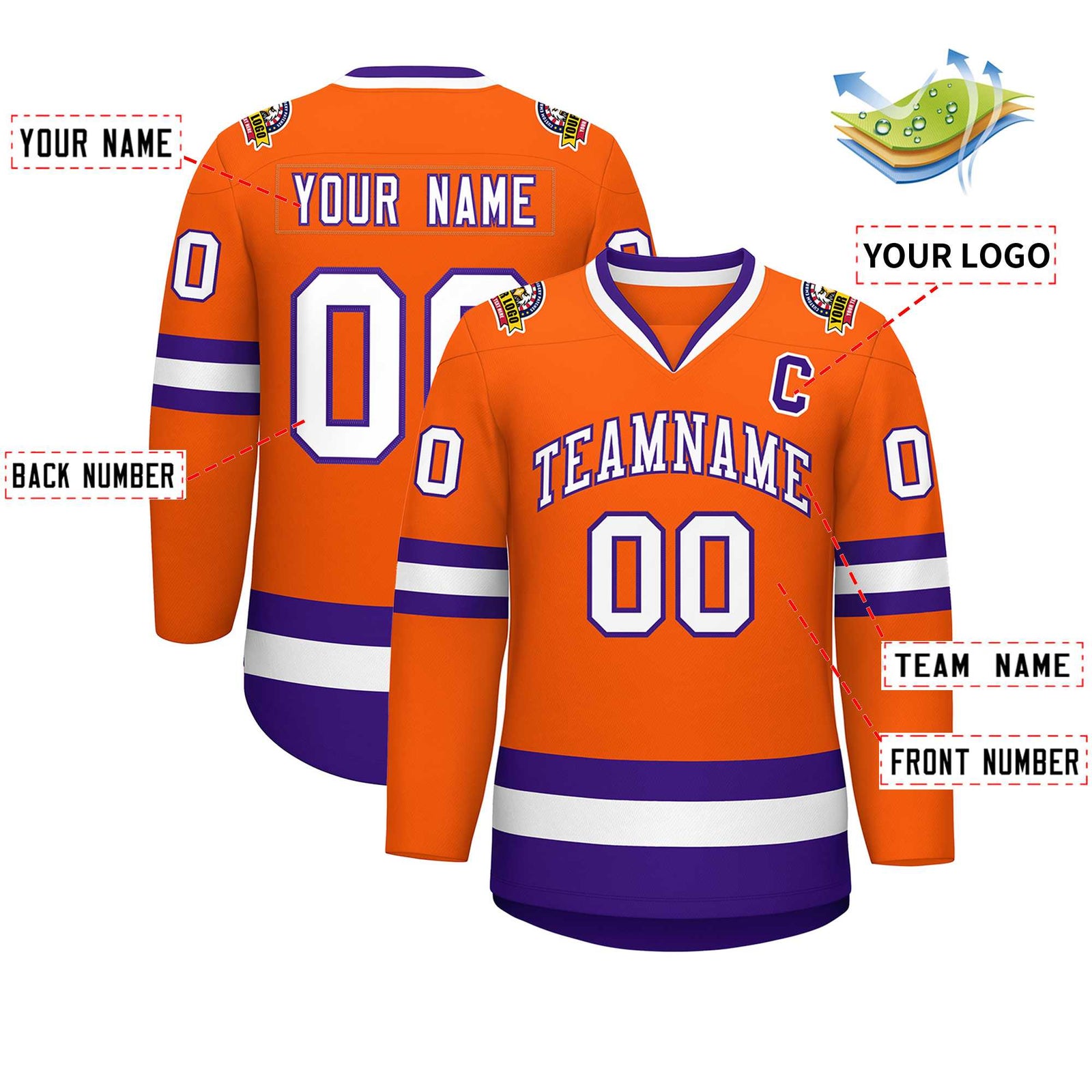 Custom Orange White-Purple Classic Style Hockey Jersey