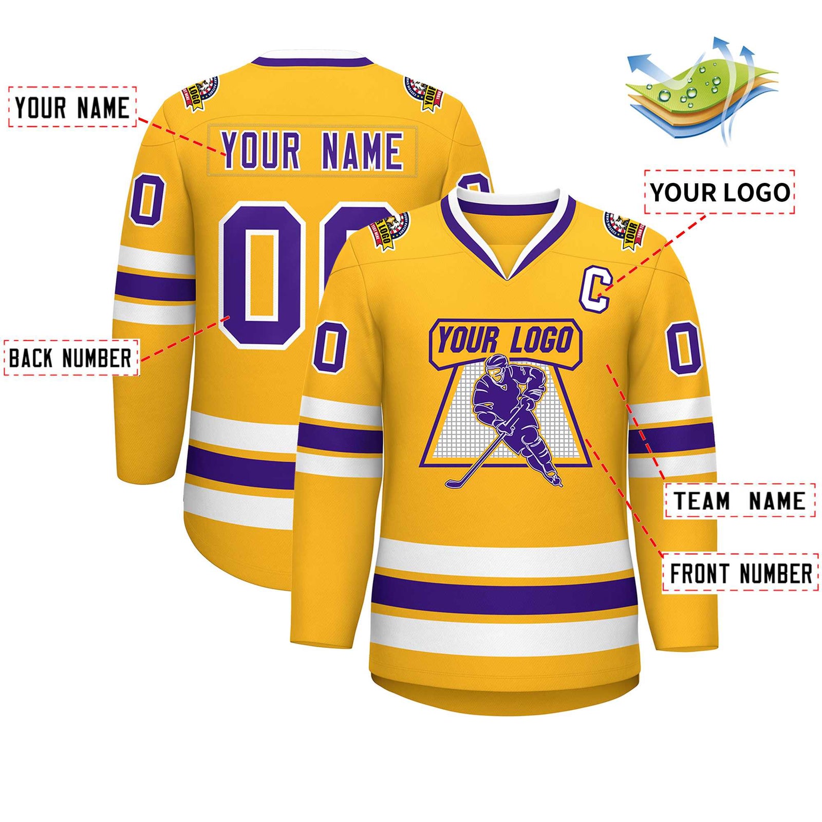 Custom Gold Purple-White Classic Style Hockey Jersey