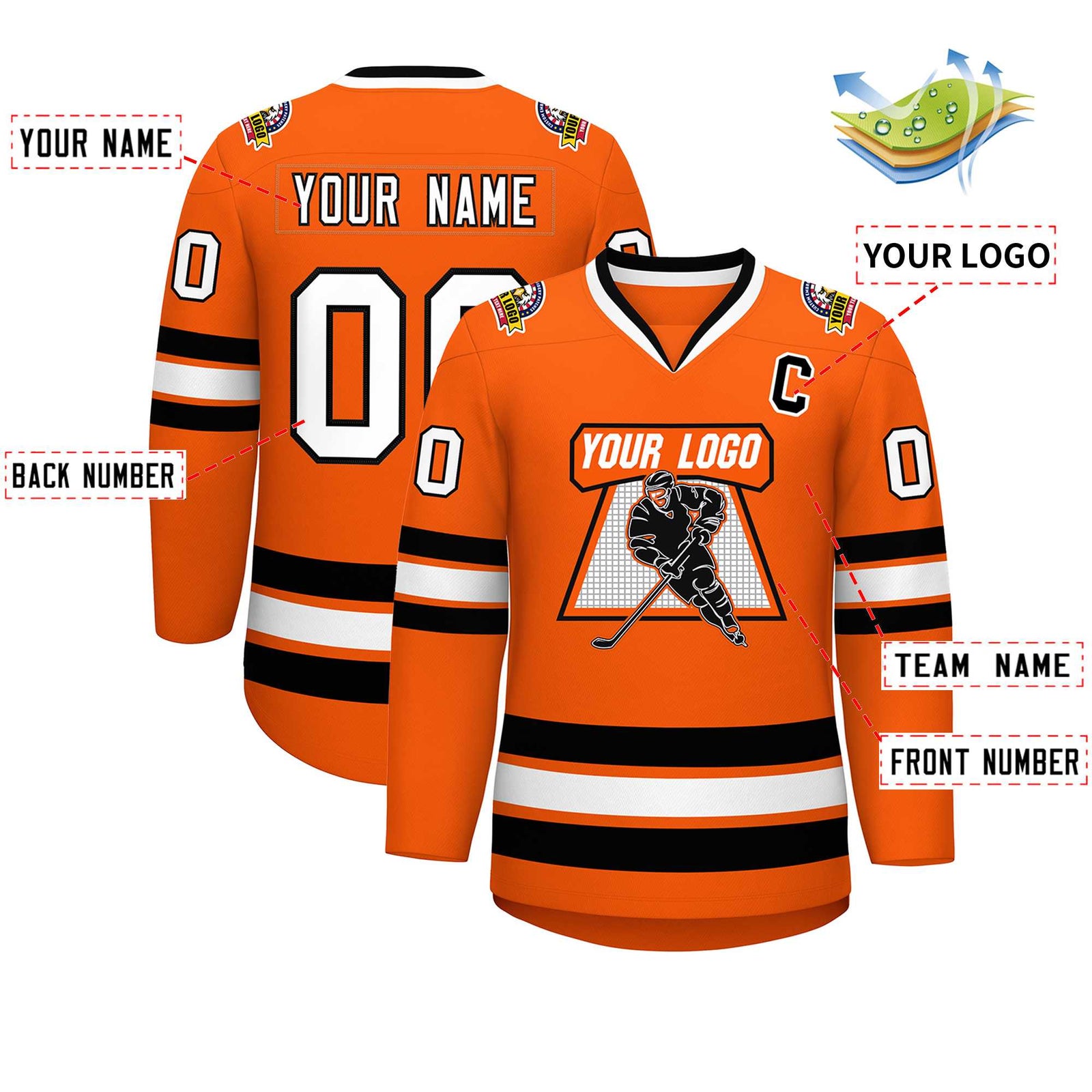 Custom Orange White-Black Classic Style Hockey Jersey