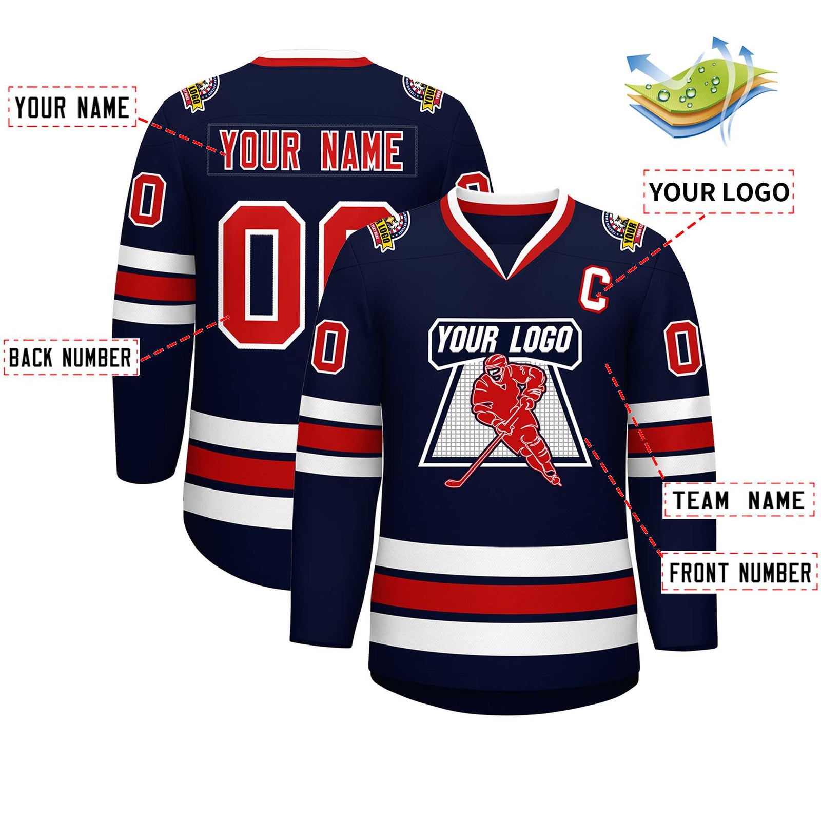Custom Navy Red-White Classic Style Hockey Jersey