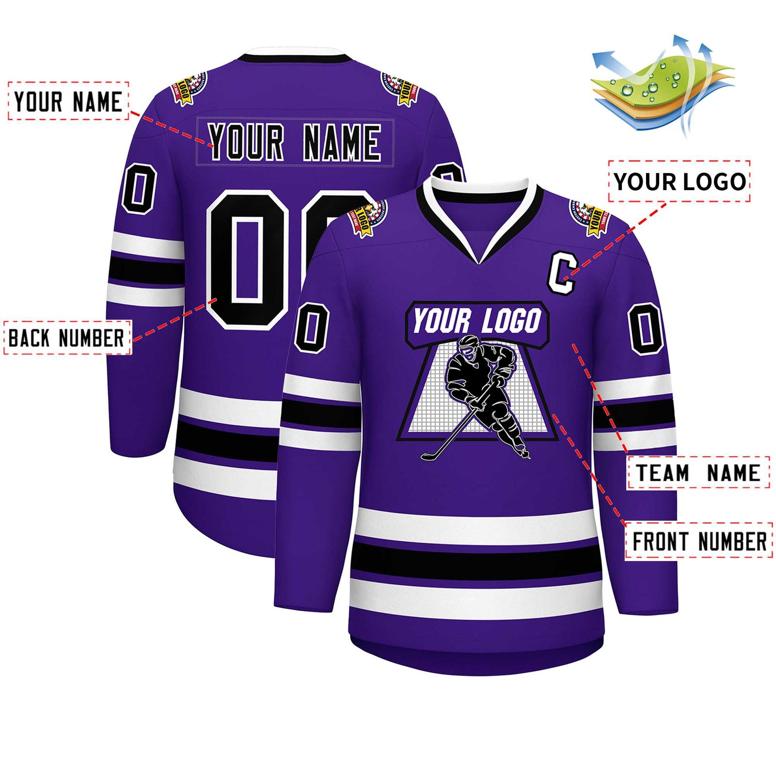 Custom Purple Black-White Classic Style Hockey Jersey