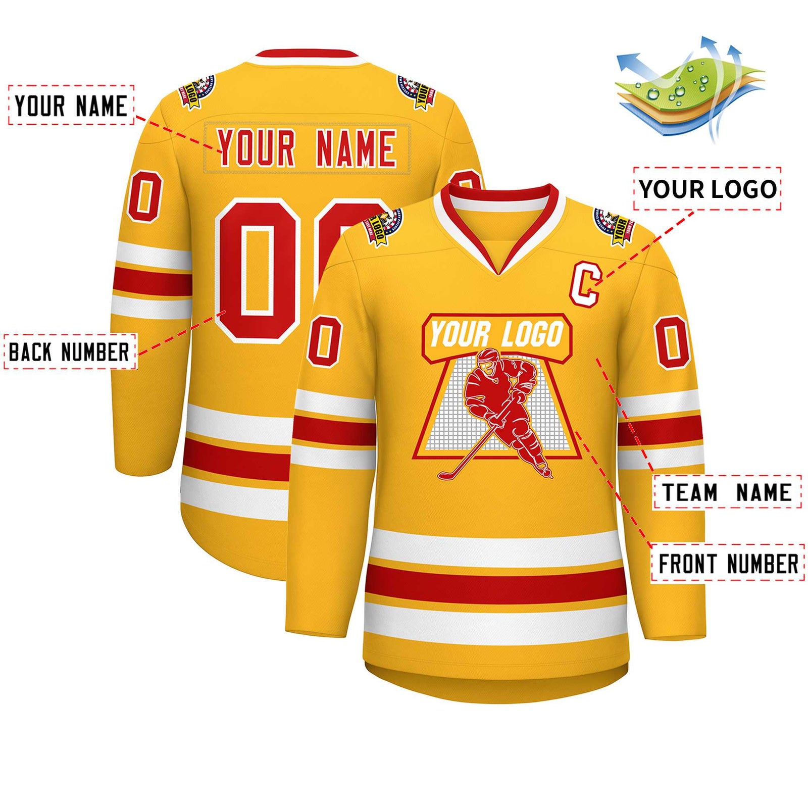 Custom Gold Red-White Classic Style Hockey Jersey