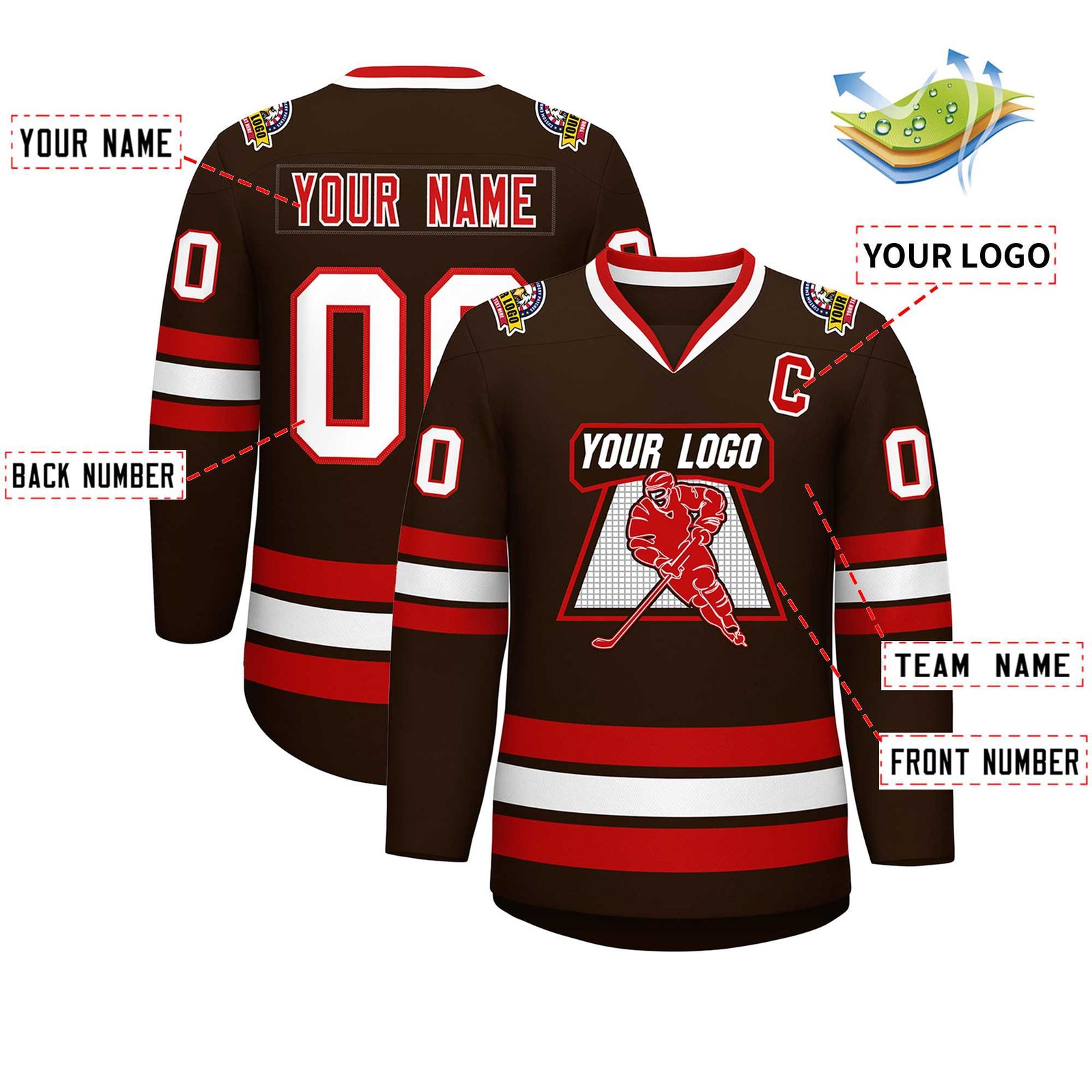 Custom Brown Red-White Classic Style Hockey Jersey