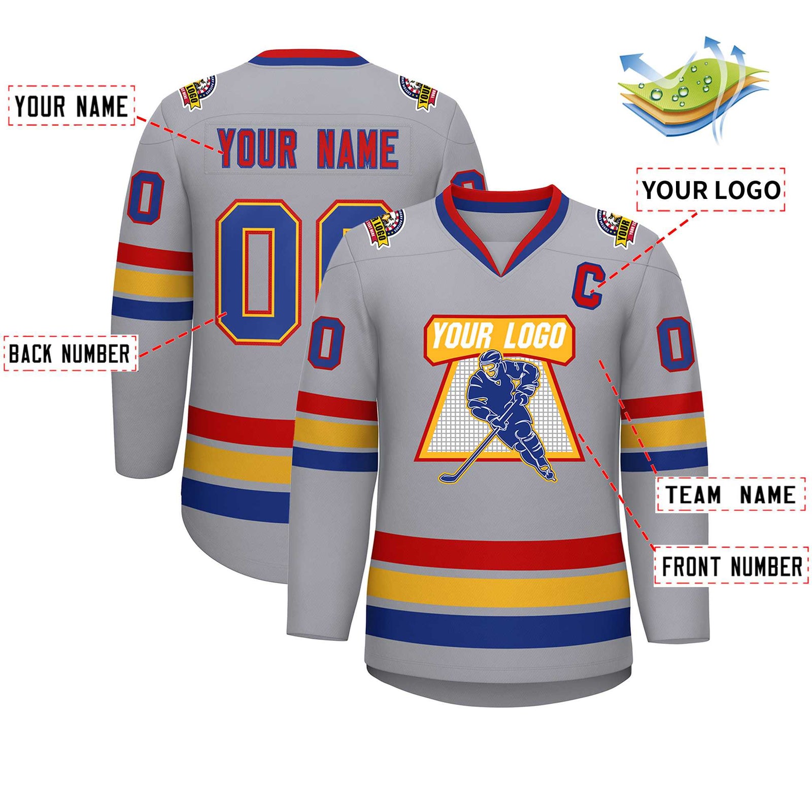 Custom Gray Royal Red-Red Classic Style Hockey Jersey
