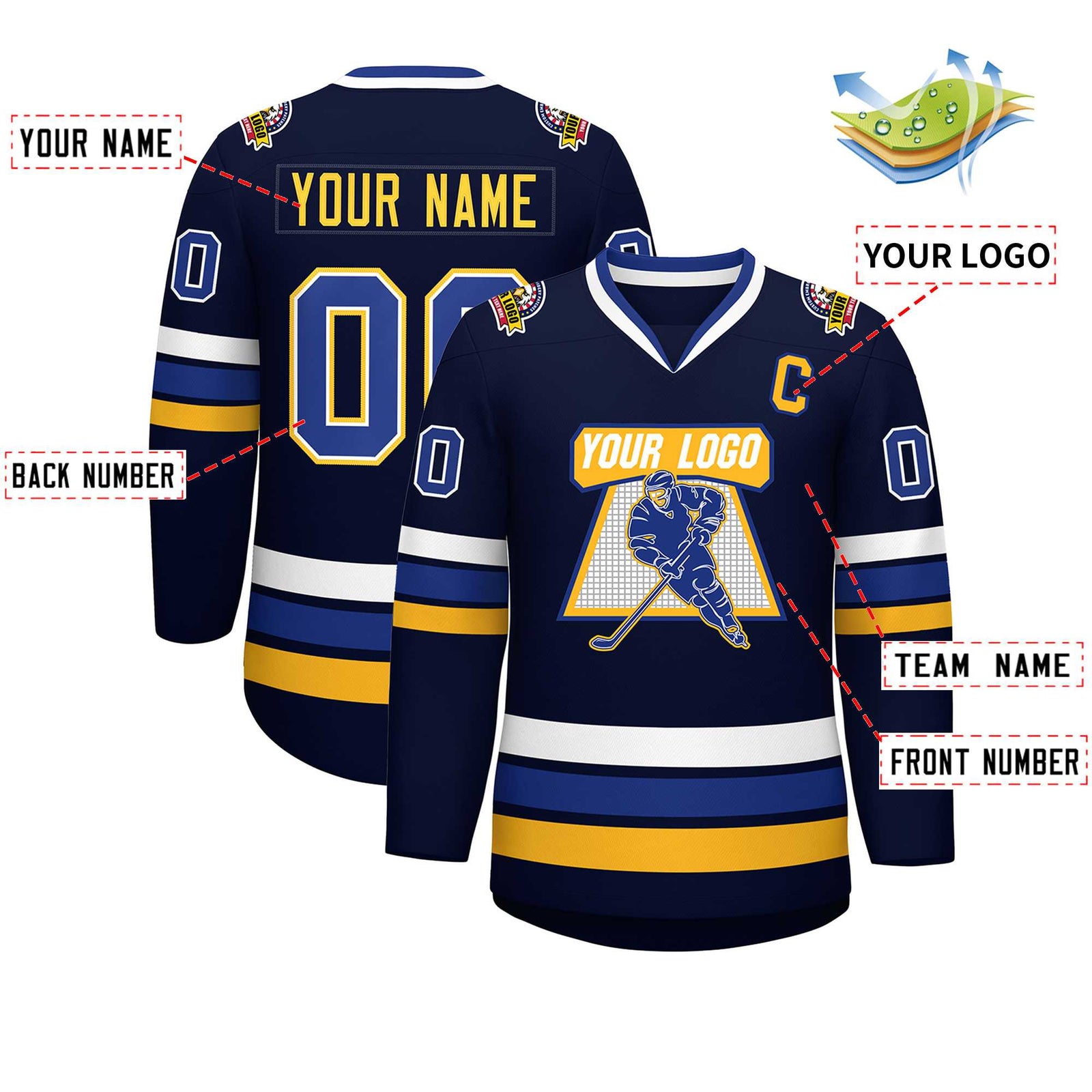 Custom Navy Royal White-Gold Classic Style Hockey Jersey