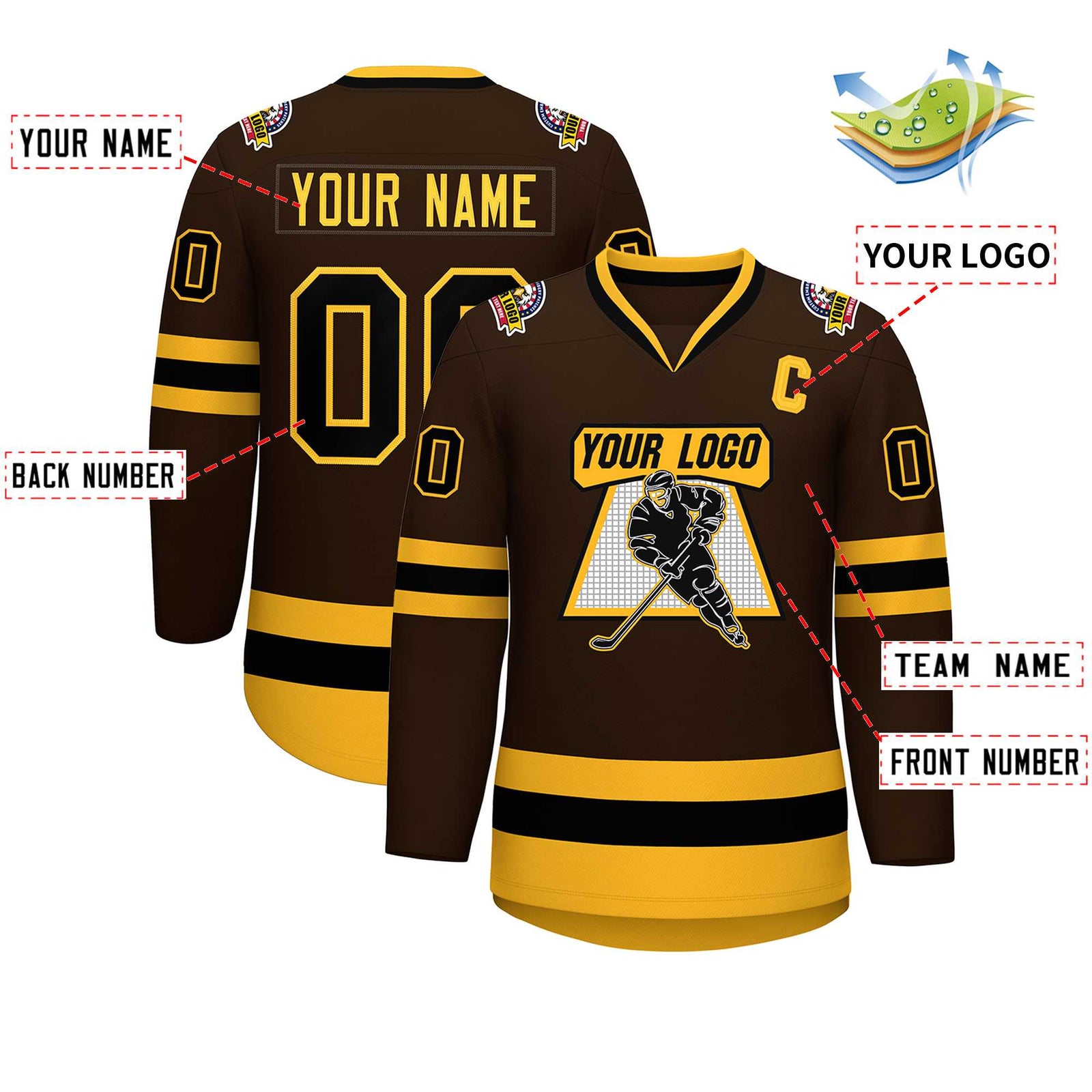 Custom Brown Black-Gold Classic Style Hockey Jersey