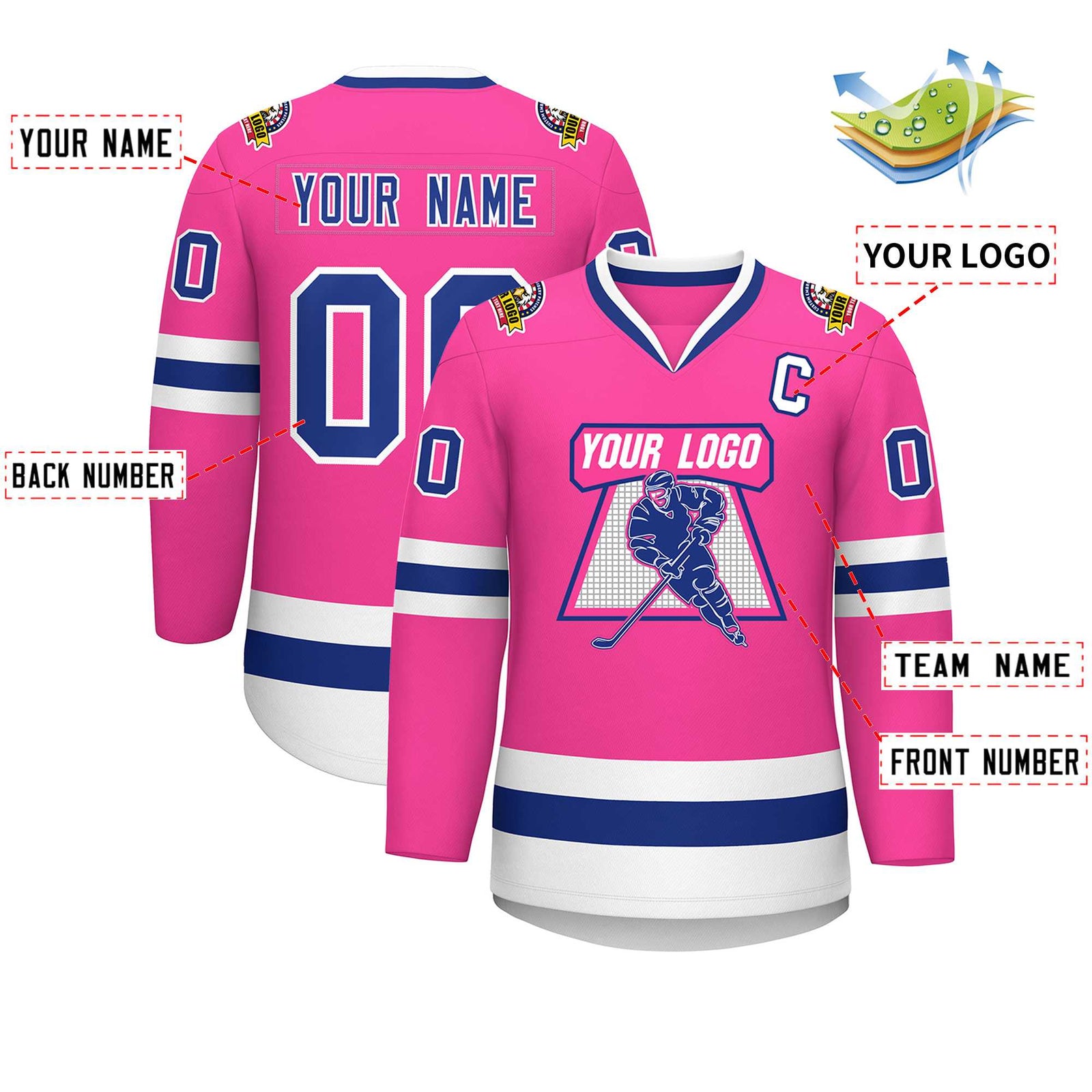 Custom Pink Royal-White Classic Style Hockey Jersey