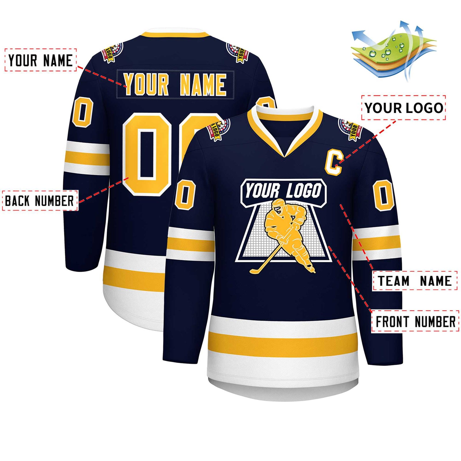 Custom Navy Gold-White Classic Style Hockey Jersey