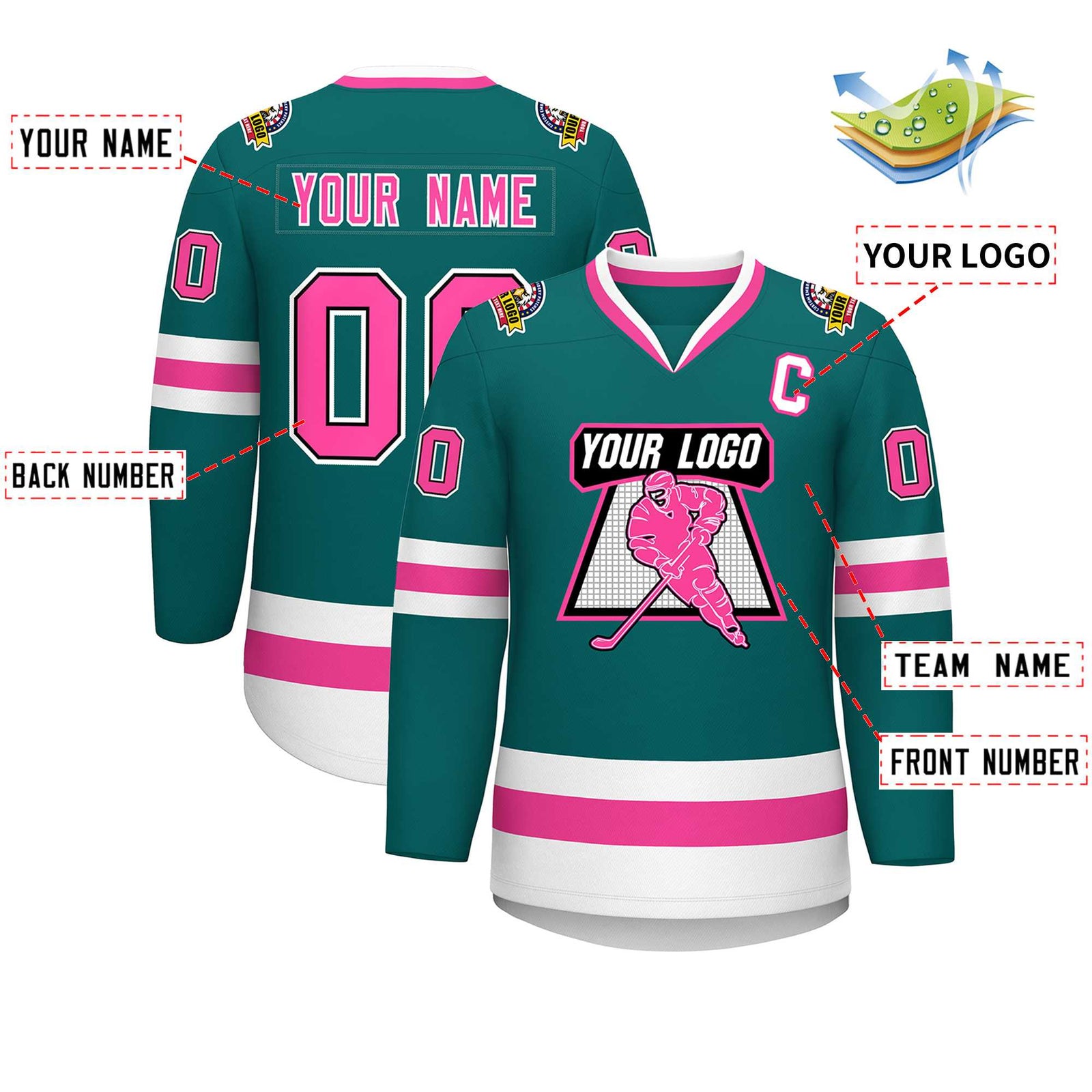 Custom Teal Pink Black-White Classic Style Hockey Jersey