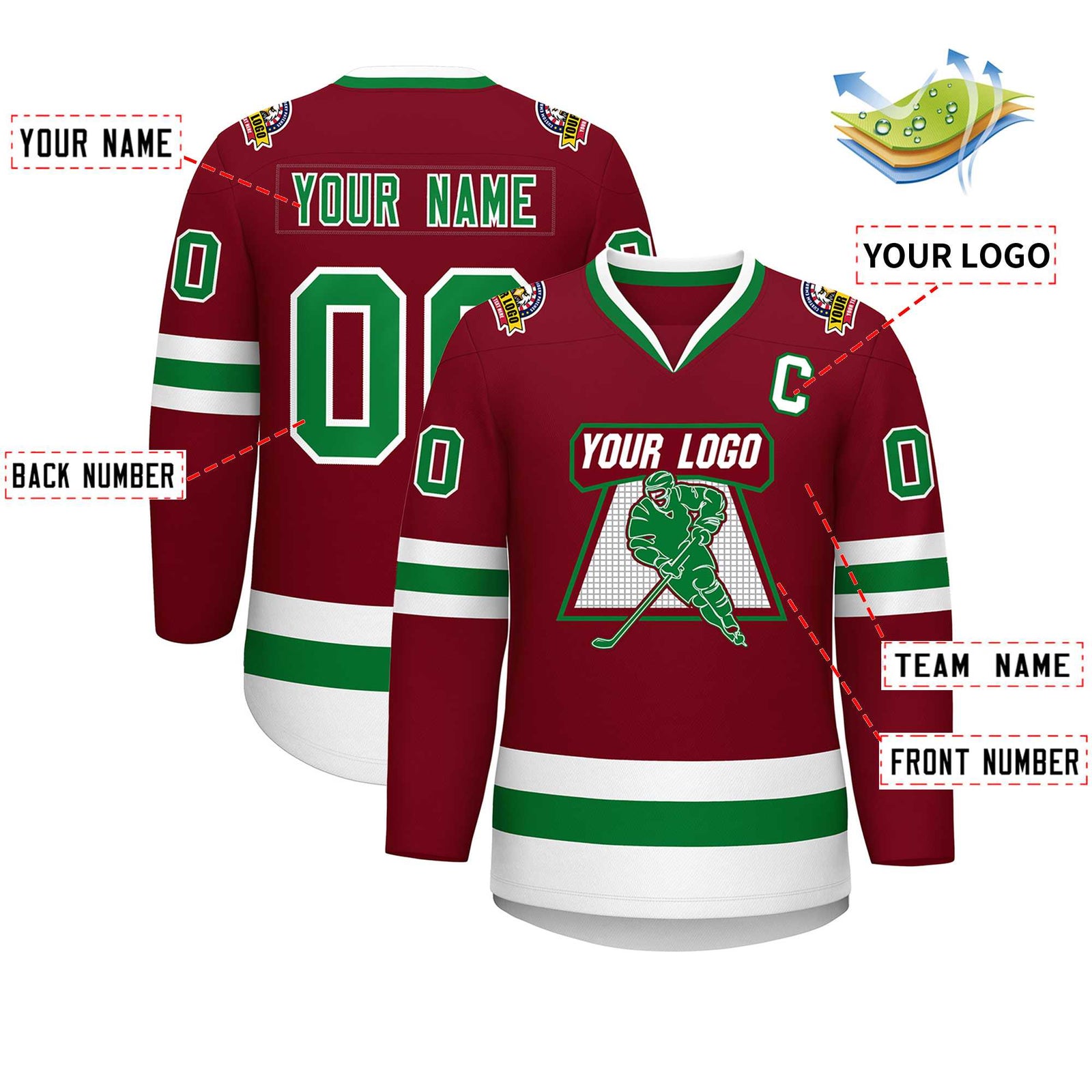 Custom Crimson Kelly Green-White Classic Style Hockey Jersey