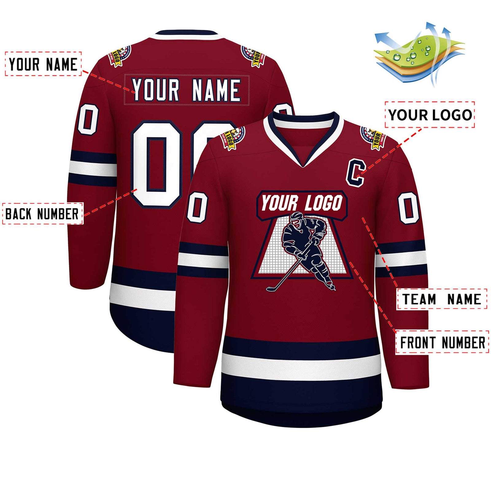 Custom Crimson White-Navy Classic Style Hockey Jersey