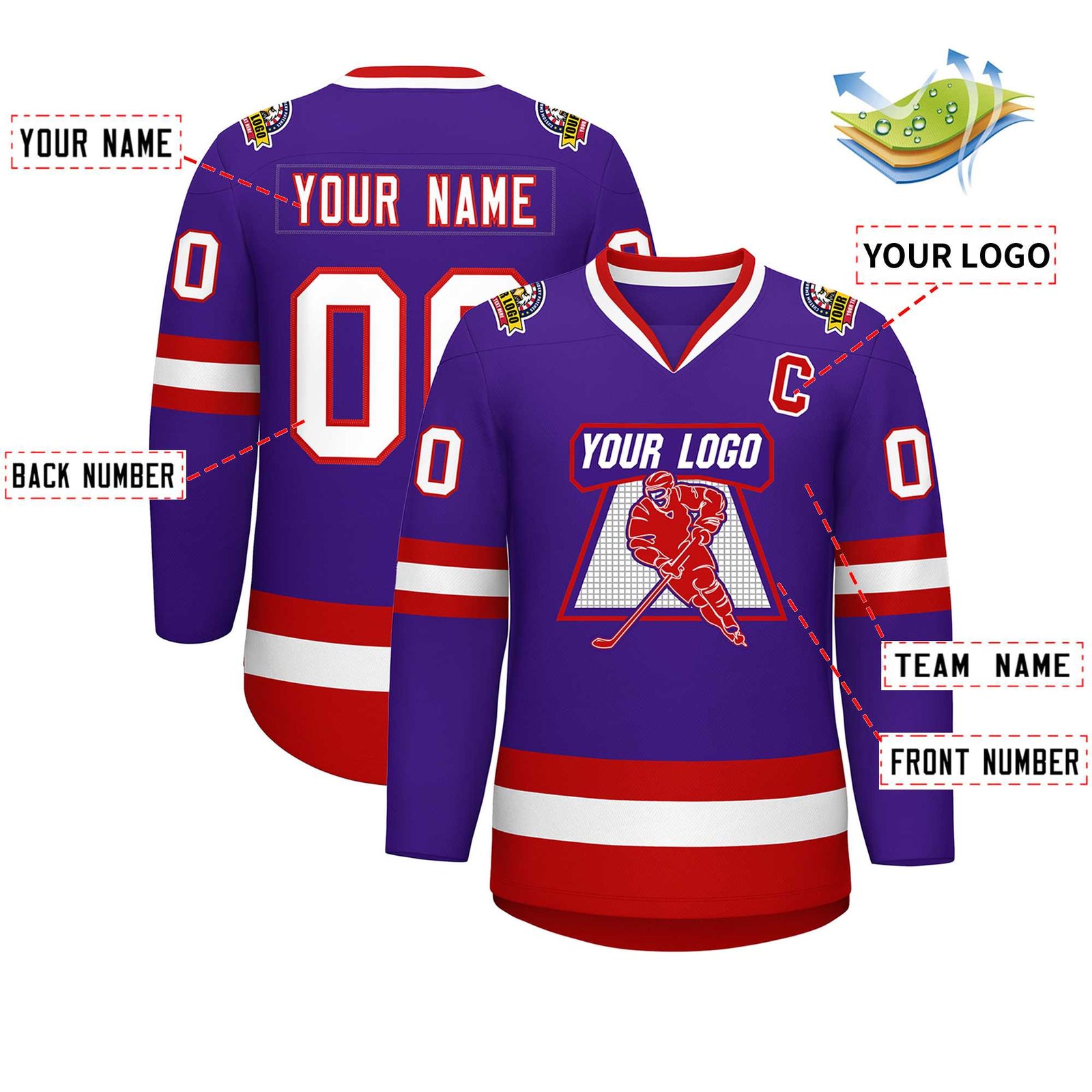 Custom Purple White-Red Classic Style Hockey Jersey